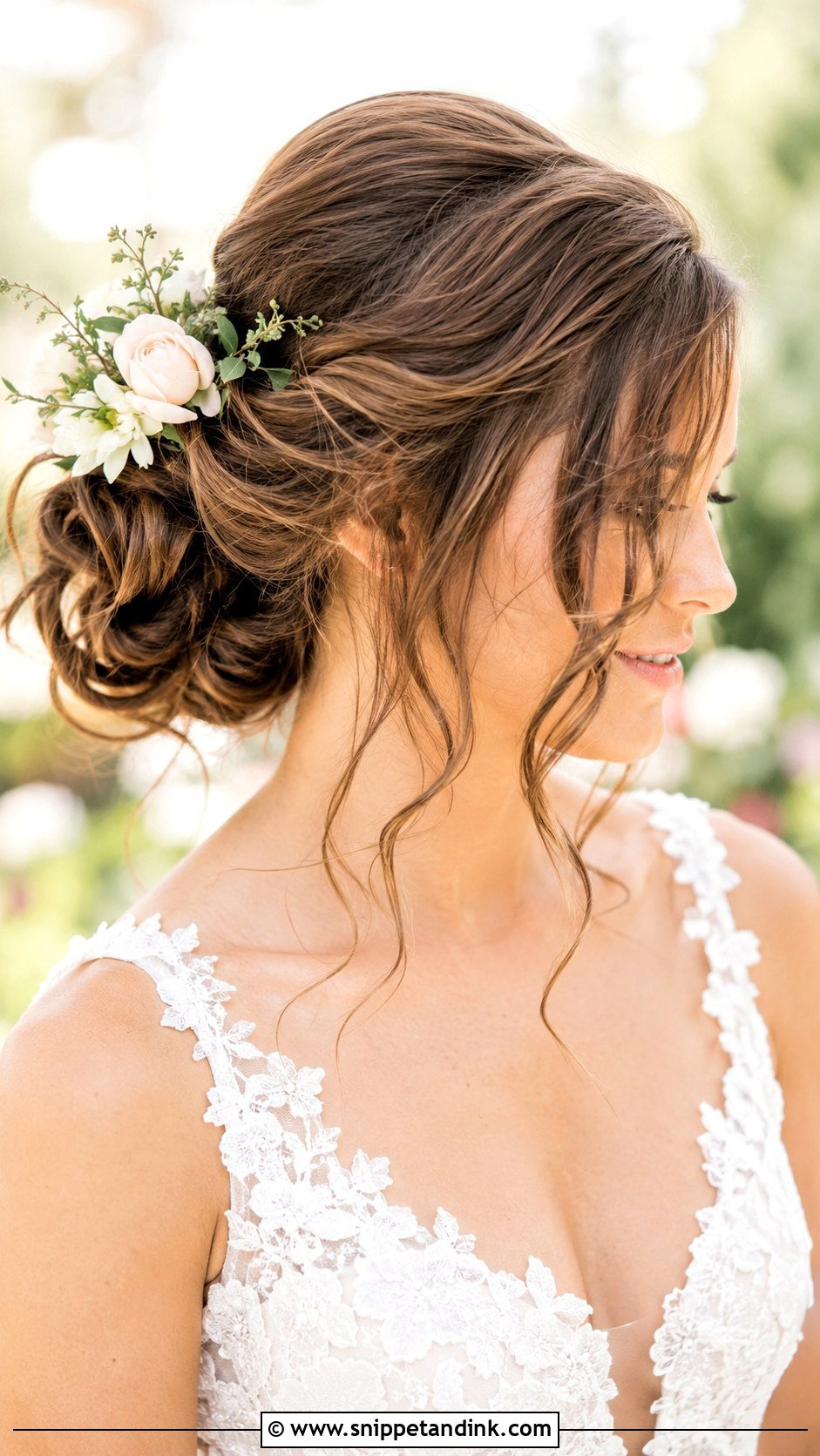 Romantic Updo With Loose Tendrils - Snippet and Ink - 20 Pulled Back Wedding Hair Ideas
