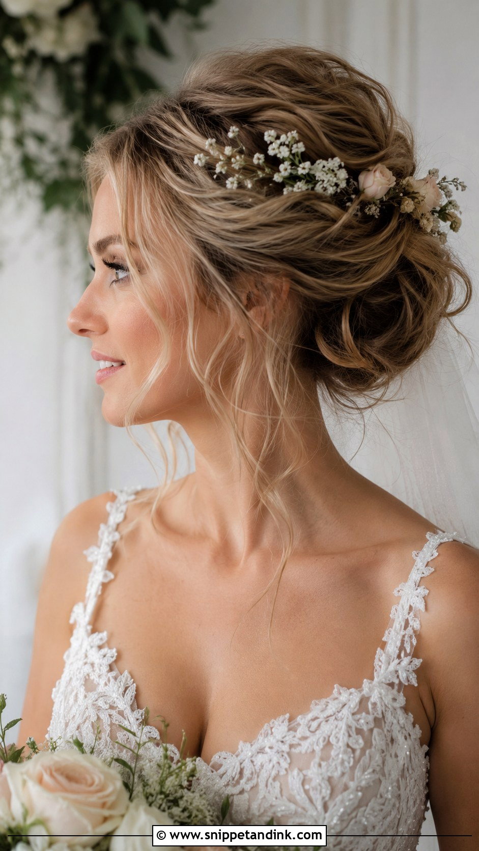 Romantic Updo With Loose Tendrils - Snippet and Ink - 25 Bridal Hairstyles for Round Face