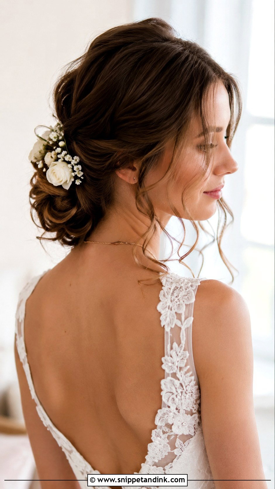 Romantic Updo With Loose Tendrils - Snippet and Ink - 25 Bridal Hairstyles for Short Hair
