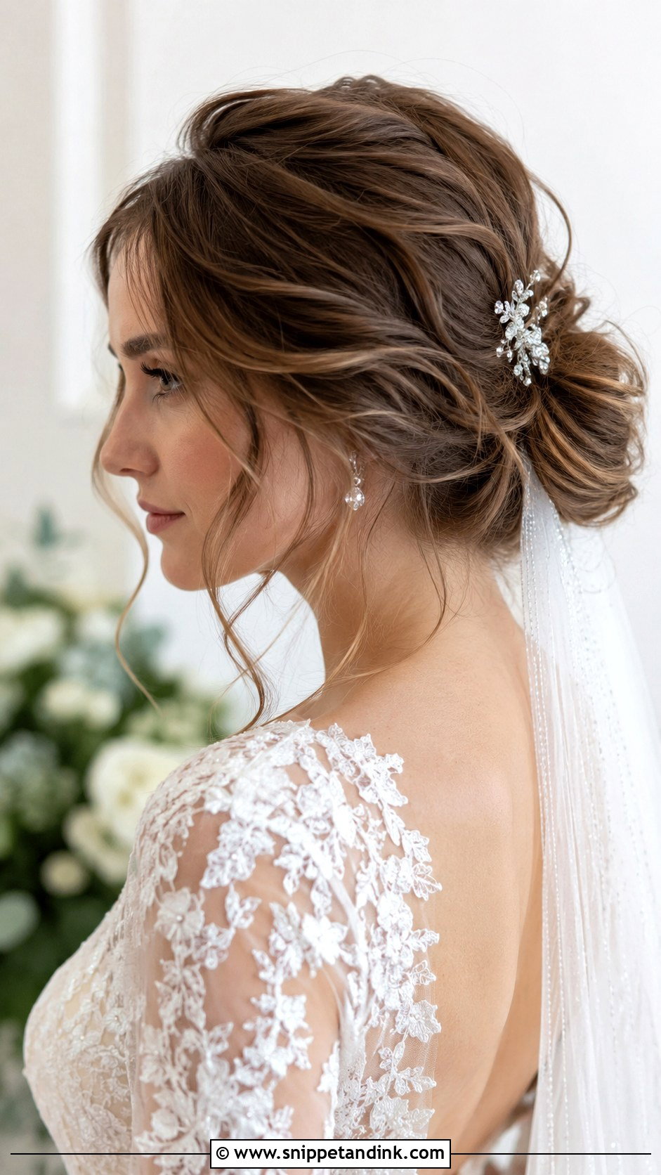 Romantic Updo With Loose Tendrils - Snippet and Ink - 25 Hairstyles for Medium Length Hair for Wedding