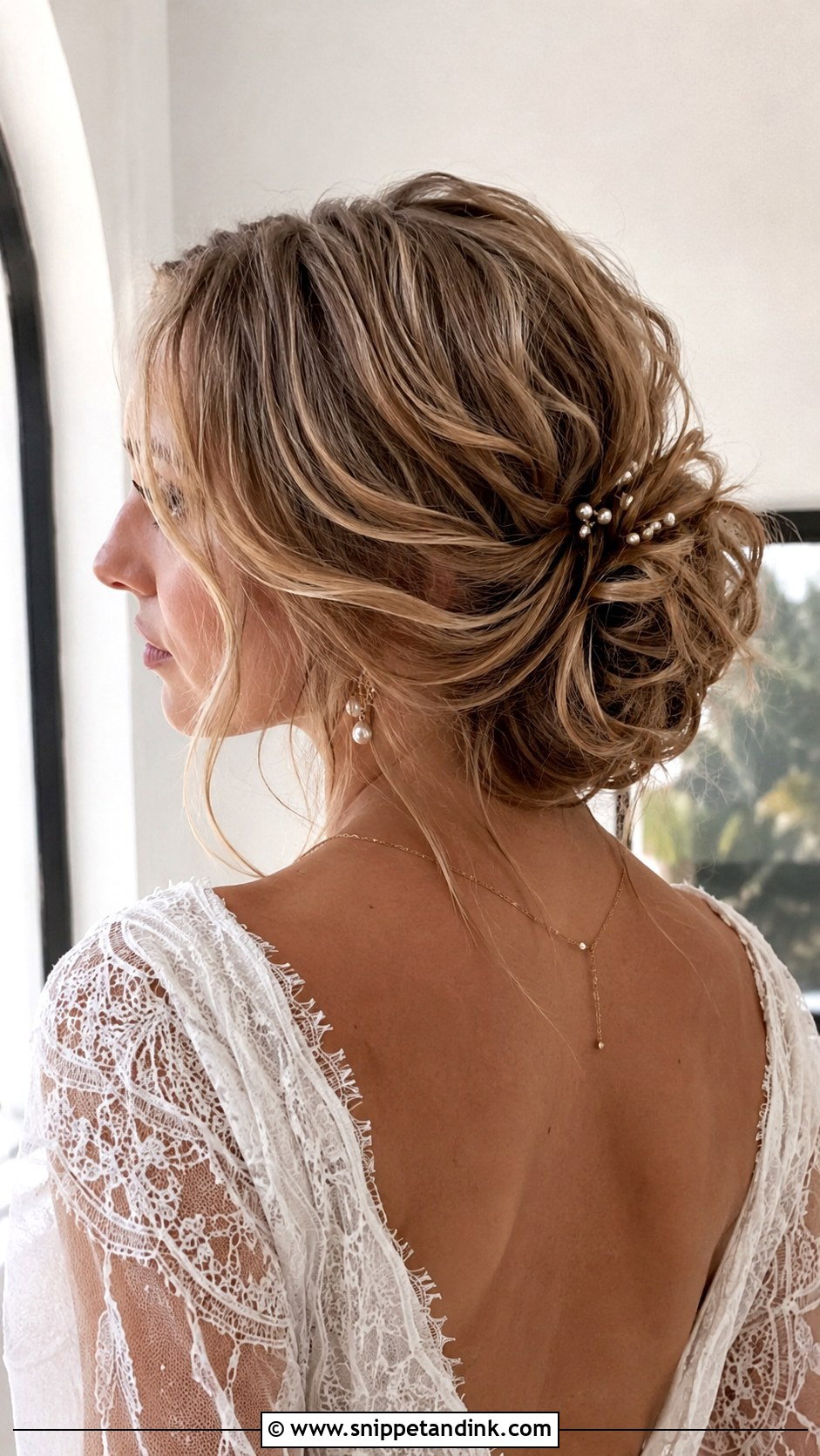 Romantic Updo With Loose Tendrils - Snippet and Ink - 25 Short Bridal Hair Shoulder Length Ideas