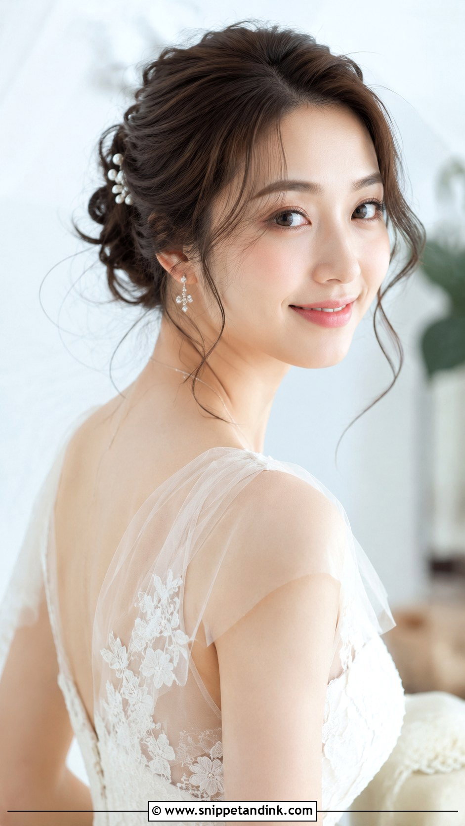 Romantic Updo With Loose Tendrils - Snippet and Ink - 30 Korean Wedding Hair Ideas