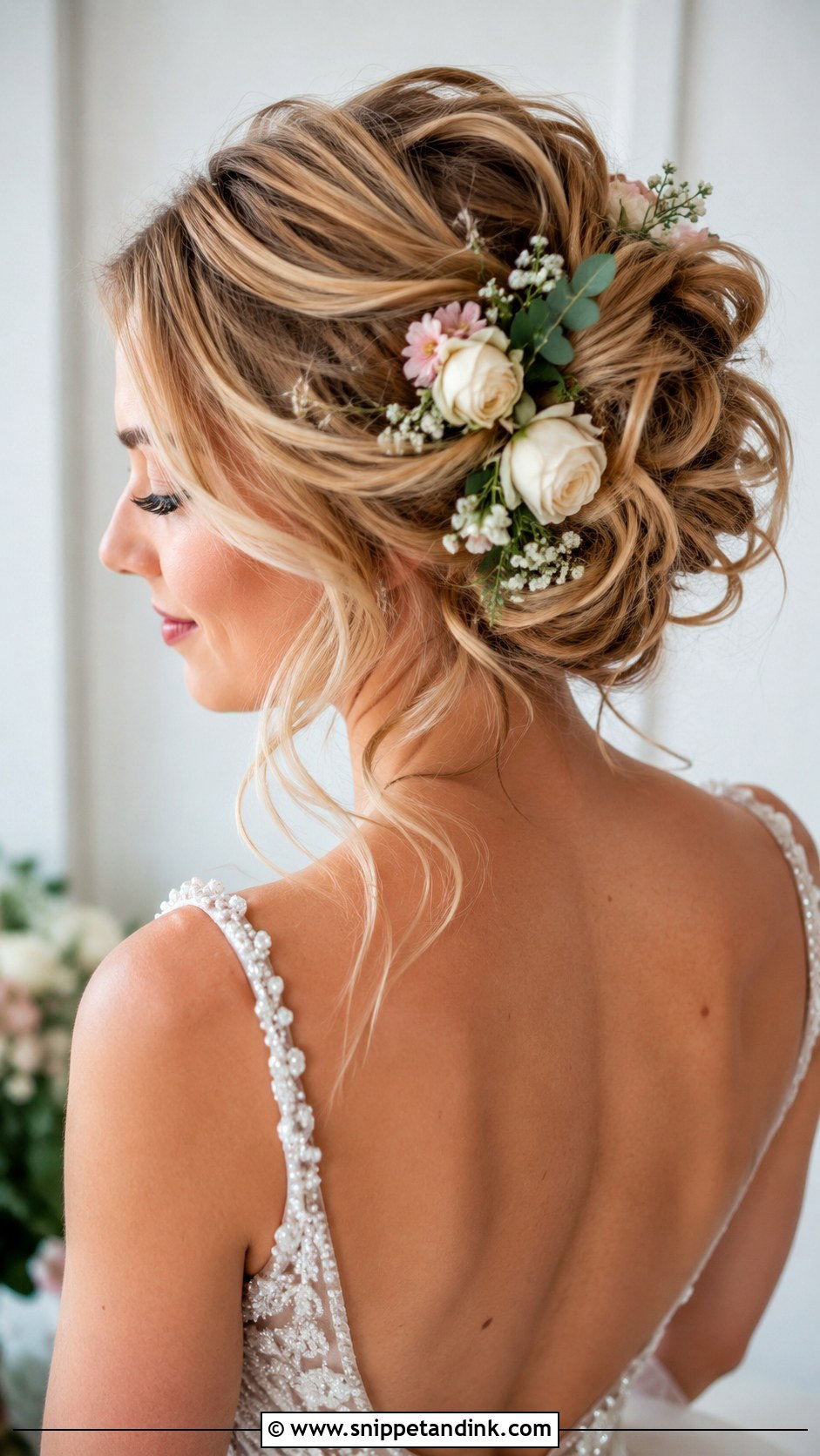 Romantic Updo With Mixed Florals - Snippet and Ink - 25 Wedding Hair with Flowers