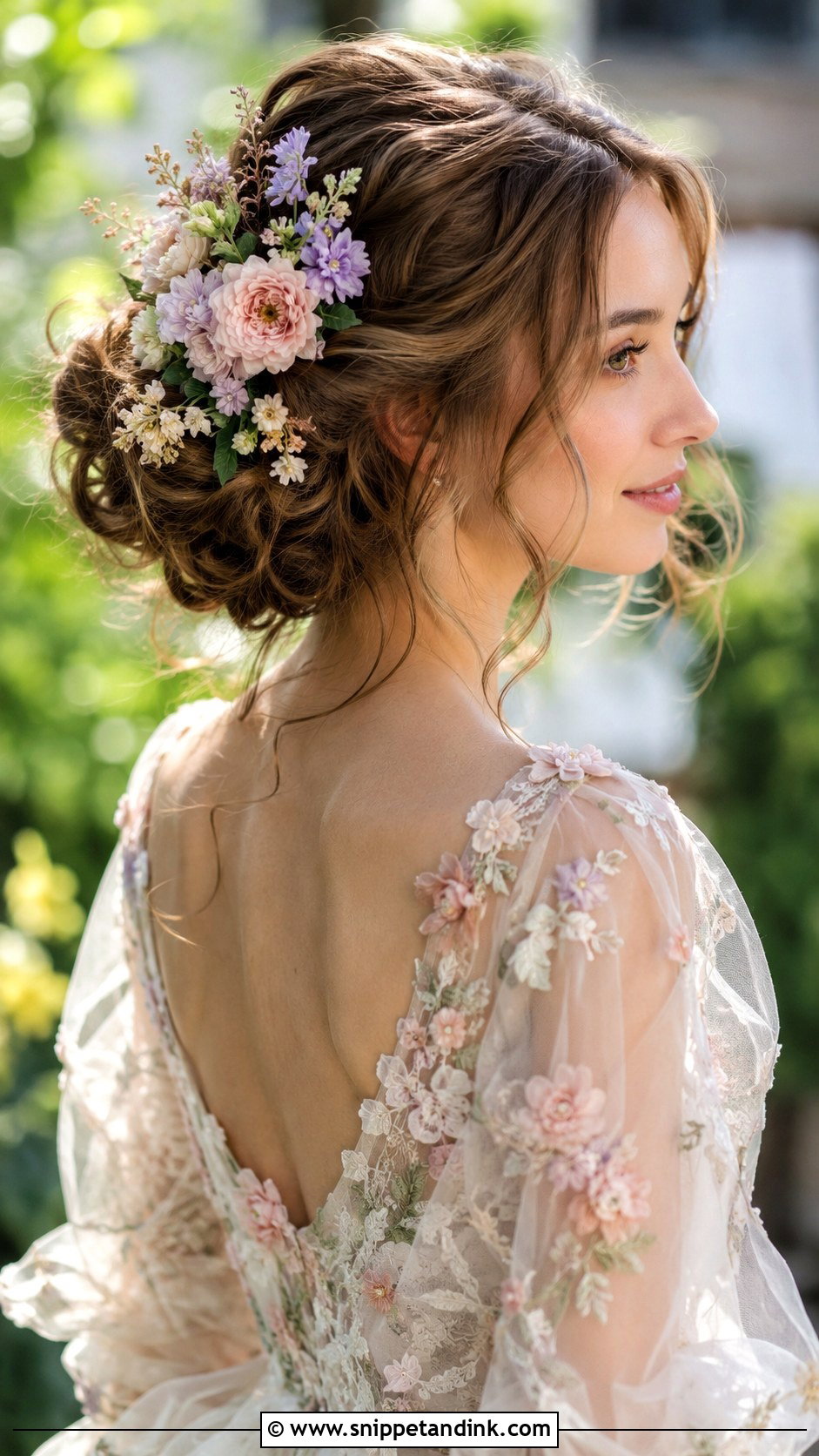 Romantic Updo With Mixed Pastel Flowers - Snippet and Ink - 20 Bride Hairstyles with Flowers