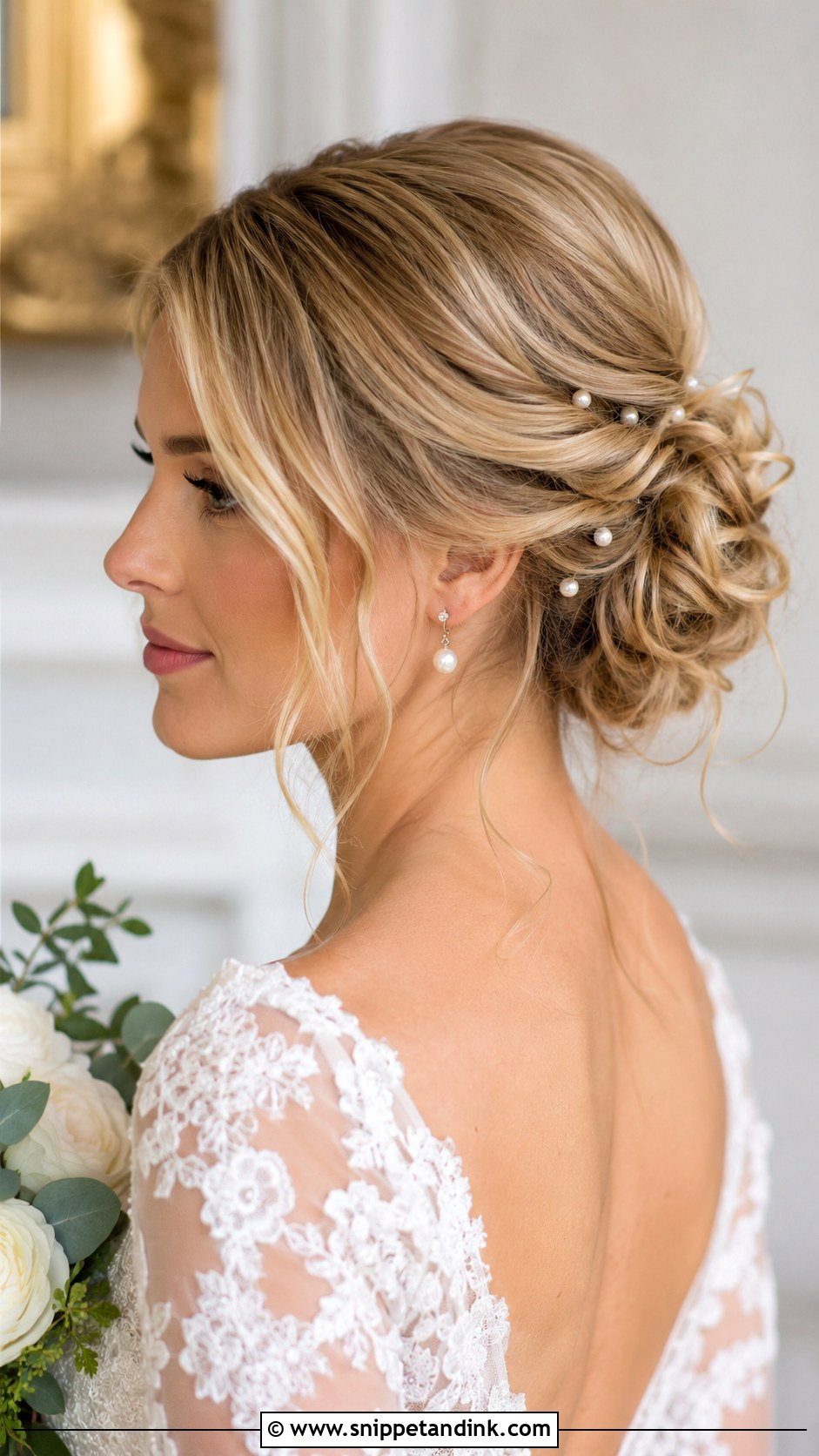 Romantic Updo With Pearl Accessories for Blonde Hair - Snippet and Ink - 25 Blonde Wedding Hairstyles