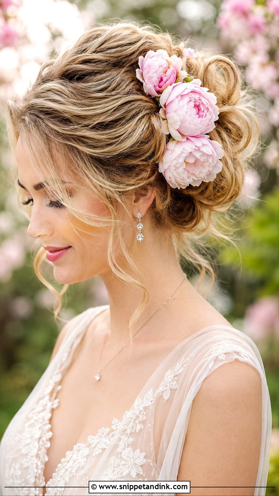 Romantic Updo With Peonies - Snippet and Ink - 25 Wedding Hair Flowers