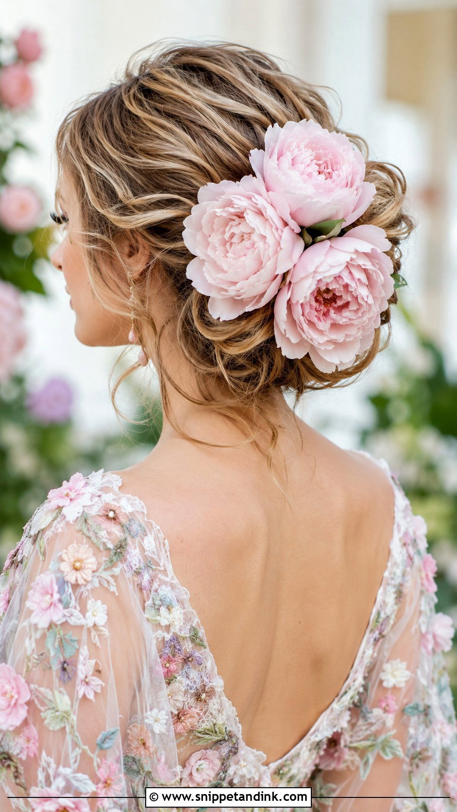 Romantic Updo With Peonies - Snippet and Ink - 20 Bridal Hair with Flower Crown Ideas