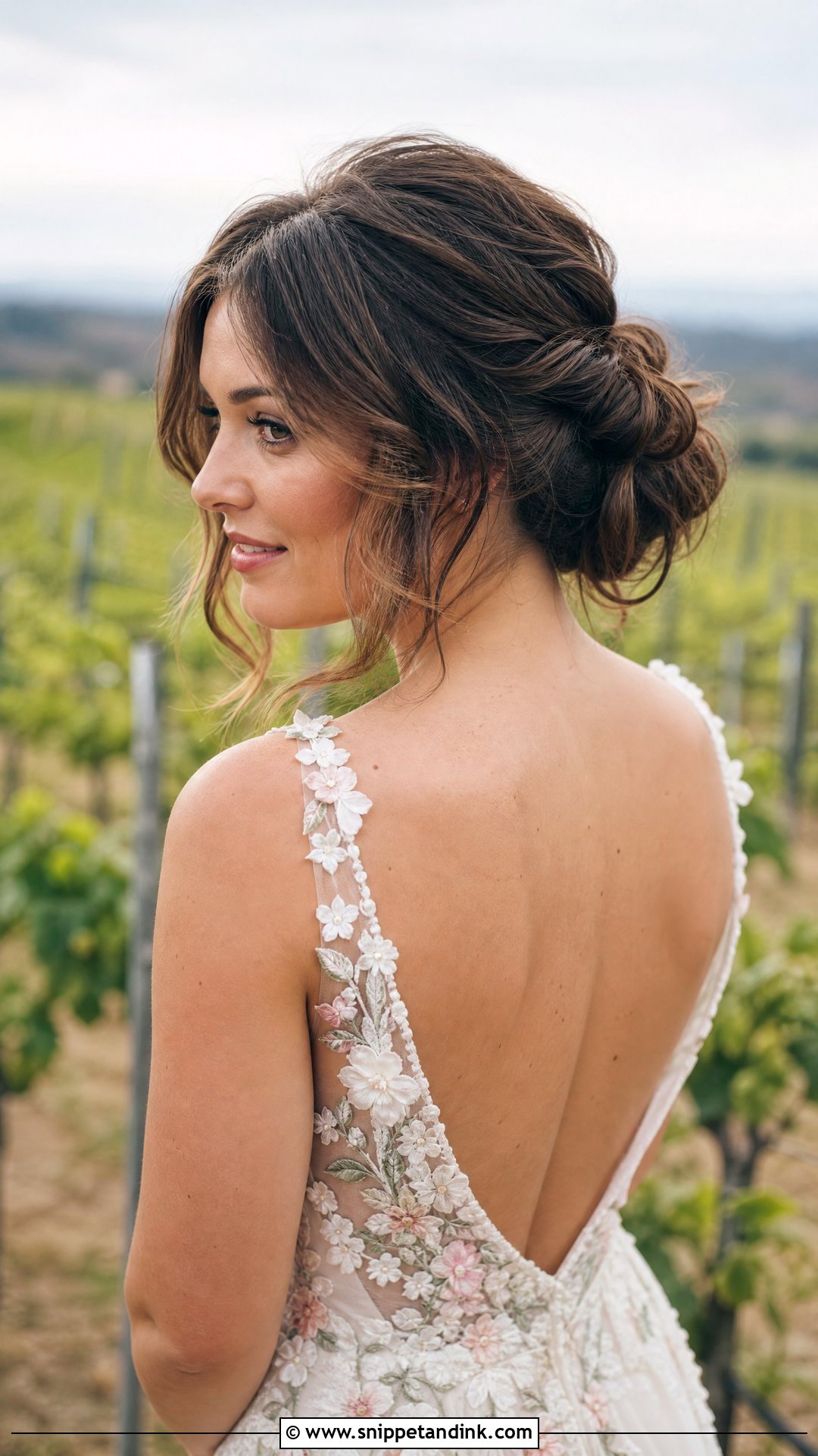 Romantic Updo With Tendrils Long Bob - Snippet and Ink - 20 Long Bob Wedding Hairstyles