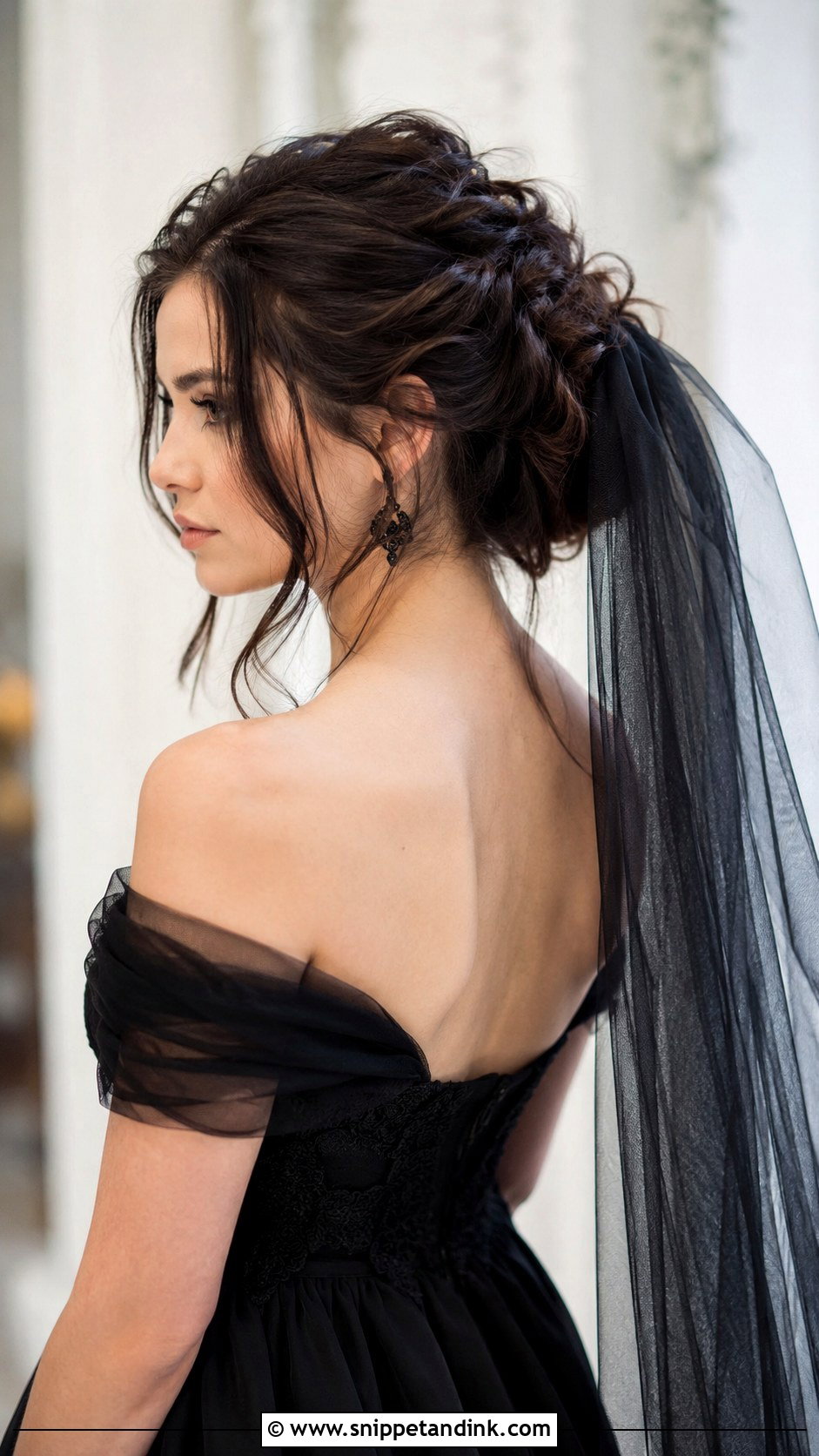 Romantic Updo With Trailing Veil - Snippet and Ink - 25 Goth Wedding Hair Ideas