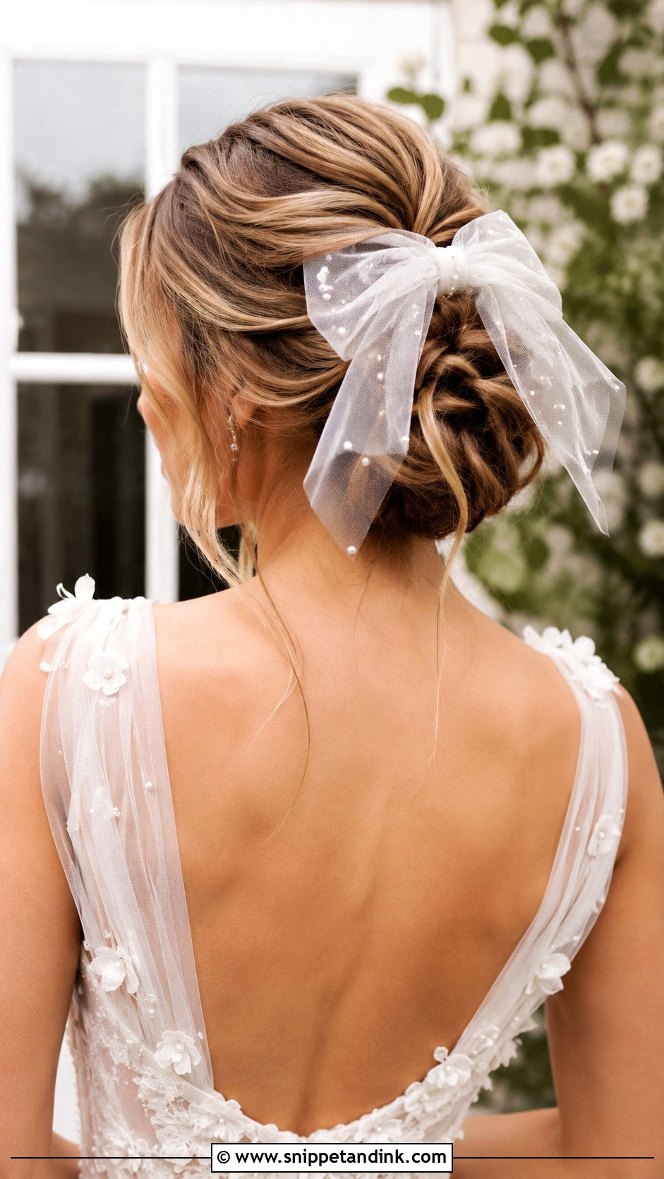 Romantic Updo With Tulle Bow - Snippet and Ink - 20 Wedding Hairstyles with Bow