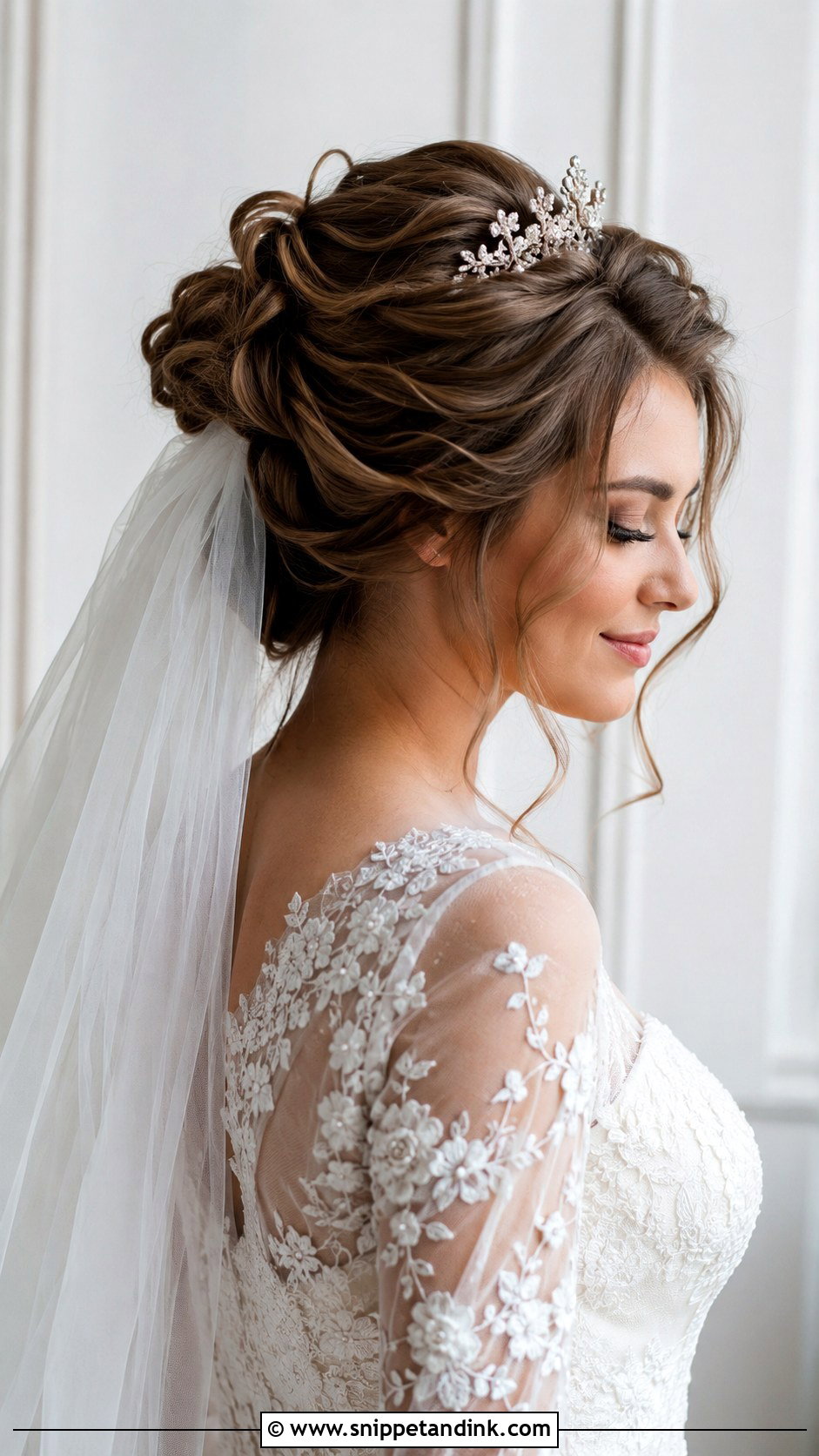 Romantic Updo With Veil and Tiara - Snippet and Ink - 25 Wedding Tiara Hairstyles