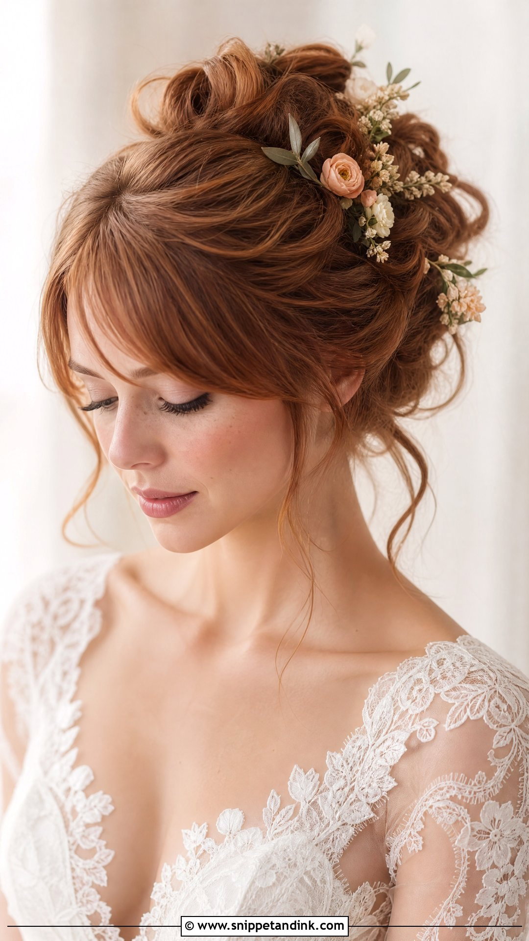 Romantic Updo With Wispy Bangs - Snippet and Ink - 20 Wedding Hairstyles for Chubby Face