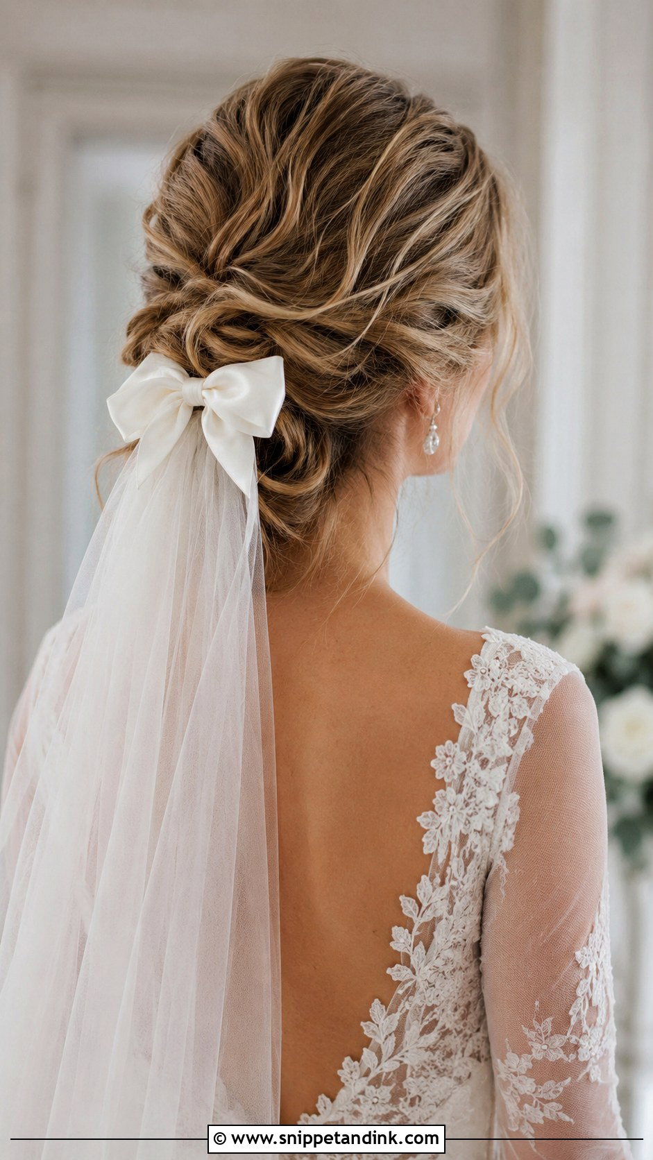 Romantic Updo With a Bow and Veil - Snippet and Ink - 20 Wedding Hair with Bow Ideas