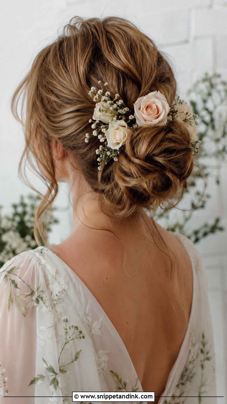 Romantic Updo with Flowers for Wedding - Snippet and Ink - 20 Haircut for Wedding Ideas