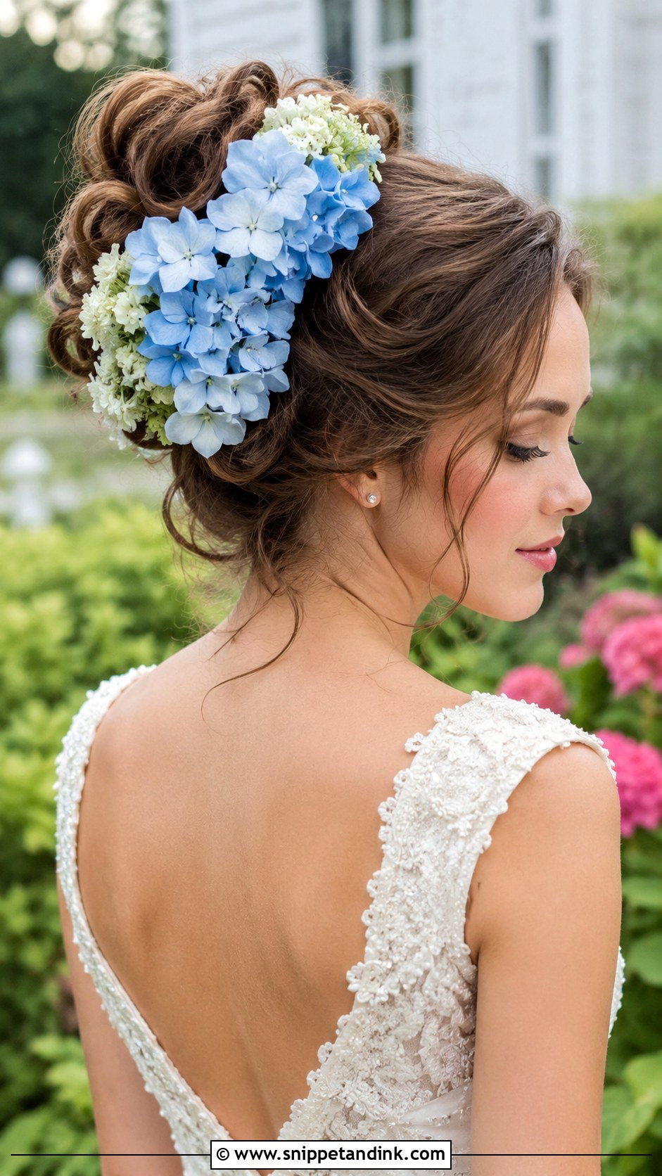 Romantic Updo with Hydrangeas - Snippet and Ink - 20 Bridal Hair Buns with Flowers