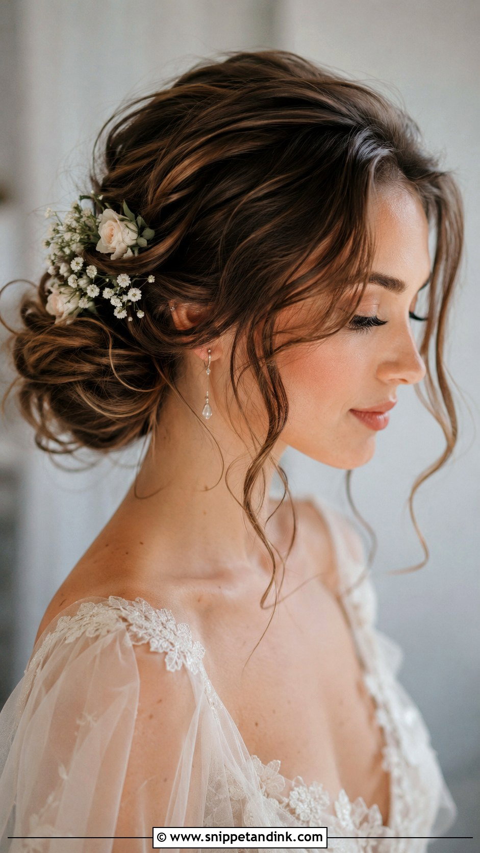 Romantic Updo with Loose Tendrils - Snippet and Ink - 25 Medium Length Wedding Hair Ideas