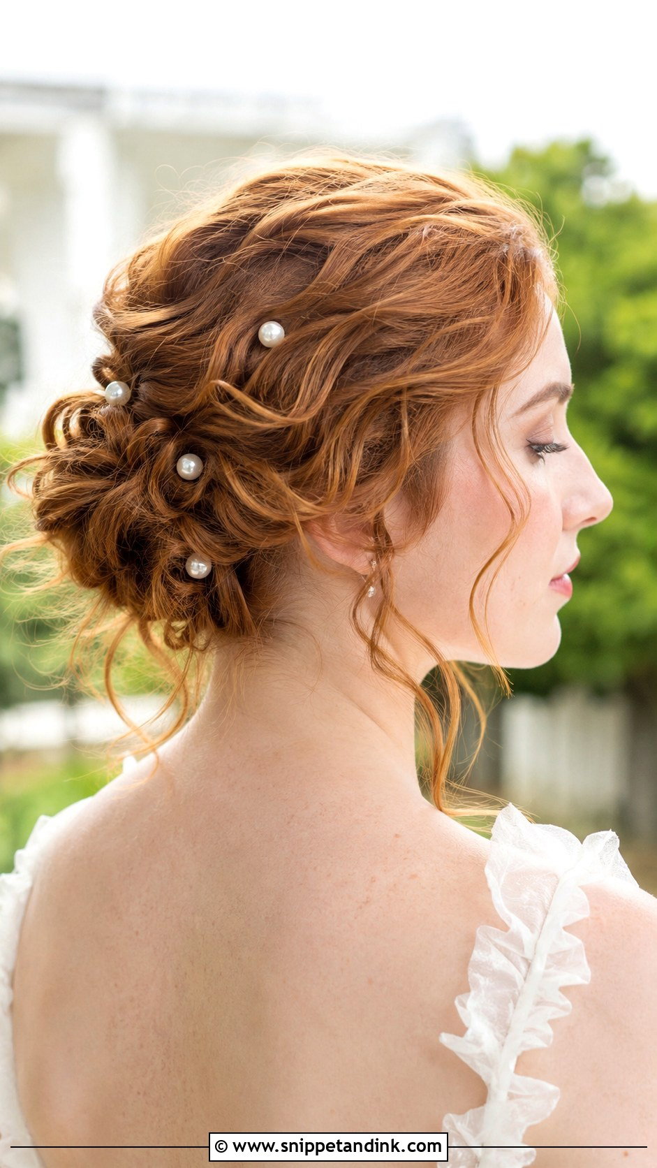 Romantic Updo with Tendrils - Snippet and Ink - 25 Wedding Hair Ideas for Short Hair