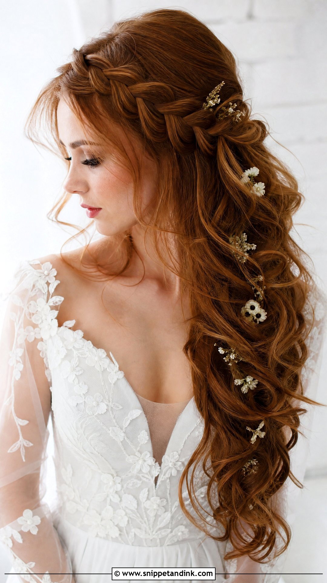 Romantic Waterfall Braid - Snippet and Ink - 20 Simple Wedding Hairstyles for Medium Hair