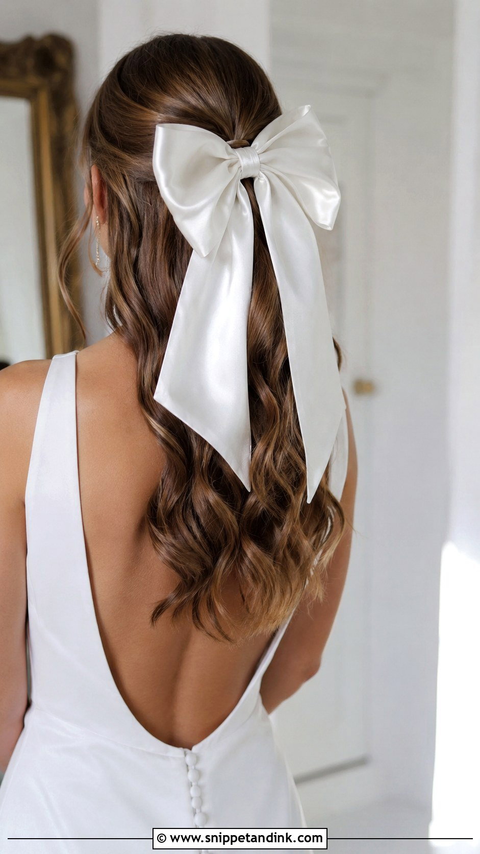 Romantic Waves With Big Bow - Snippet and Ink - 20 Bridal Hair Down with Headpiece Ideas