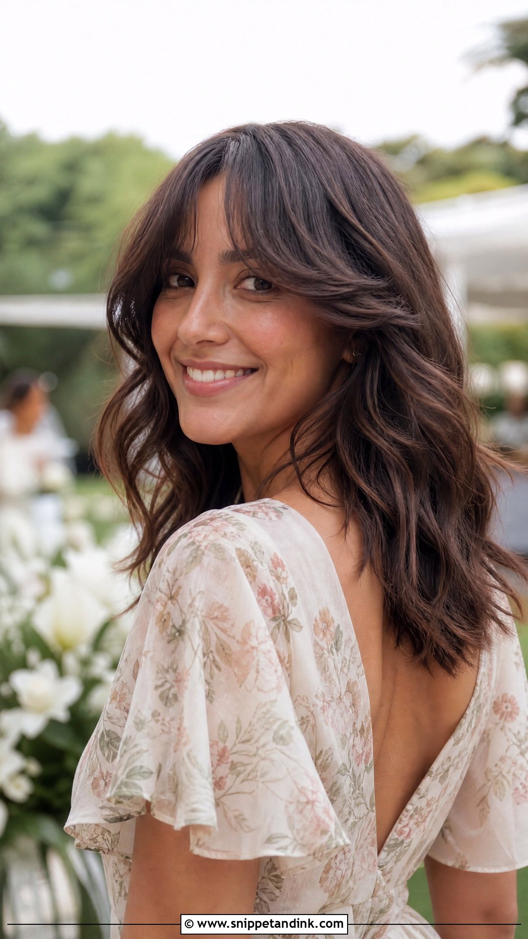 Romantic Waves With Curtain Bangs - Snippet and Ink - 20 Wedding Guest Hair with Bangs Ideas