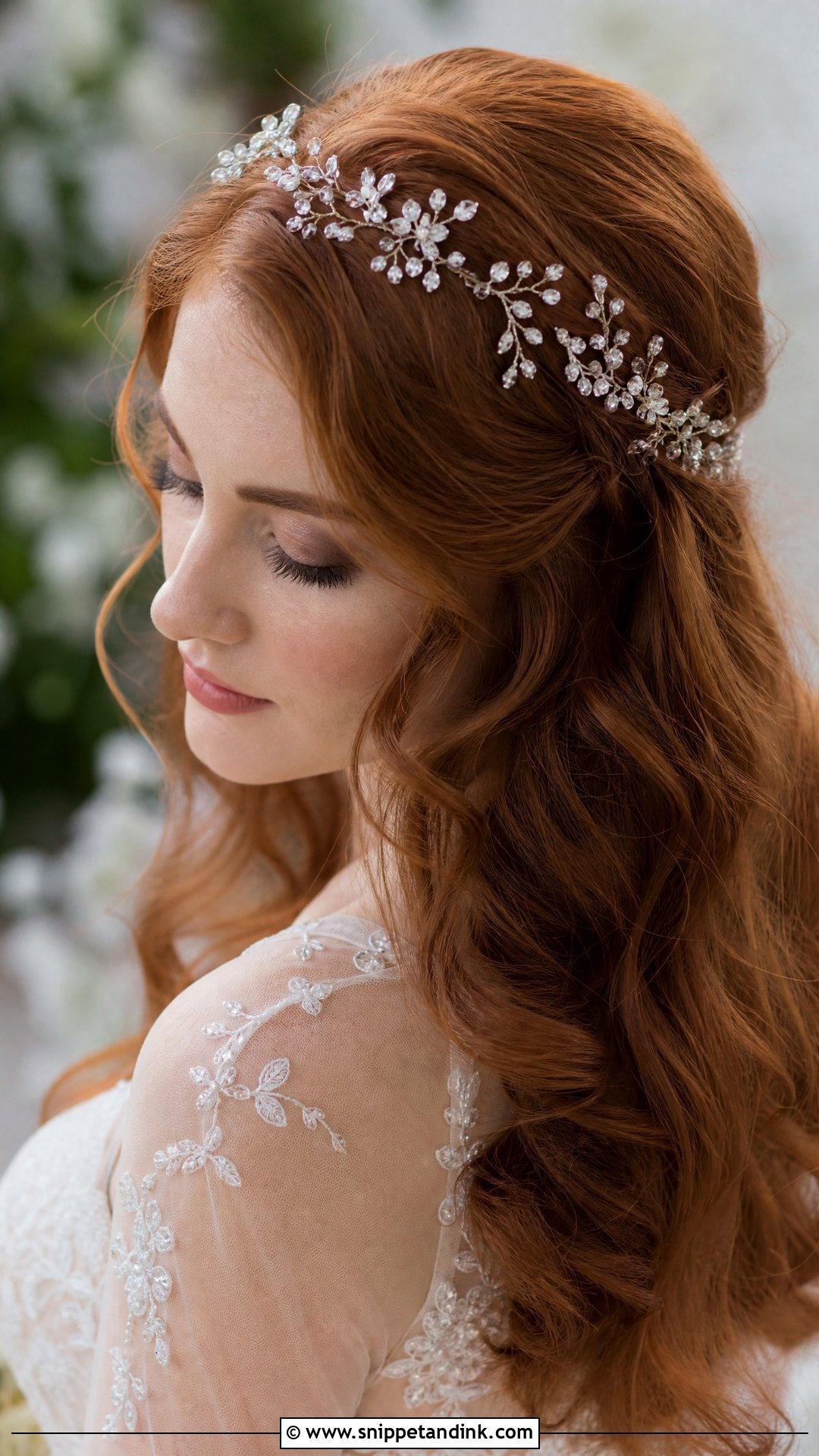 Romantic Waves With Hair Vine - Snippet and Ink - 35 Wedding Hairstyles for Short Hair