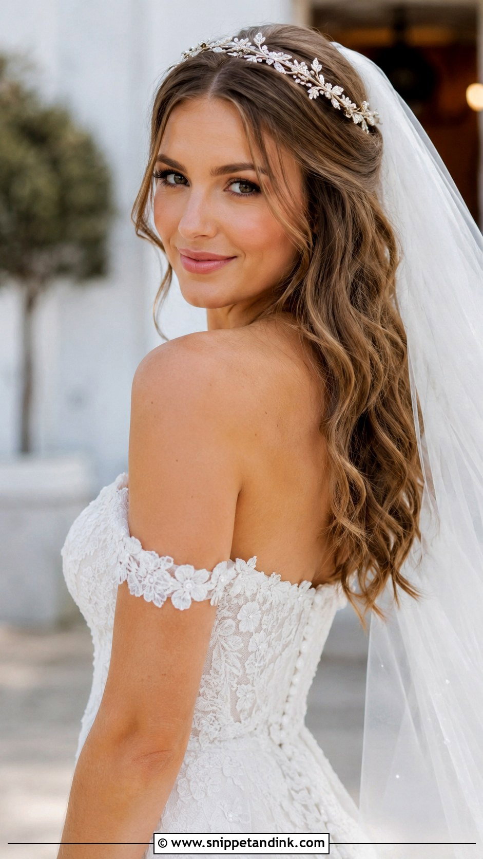Romantic Waves With Veil - Snippet and Ink - 25 Short Bob Wedding Hairstyles