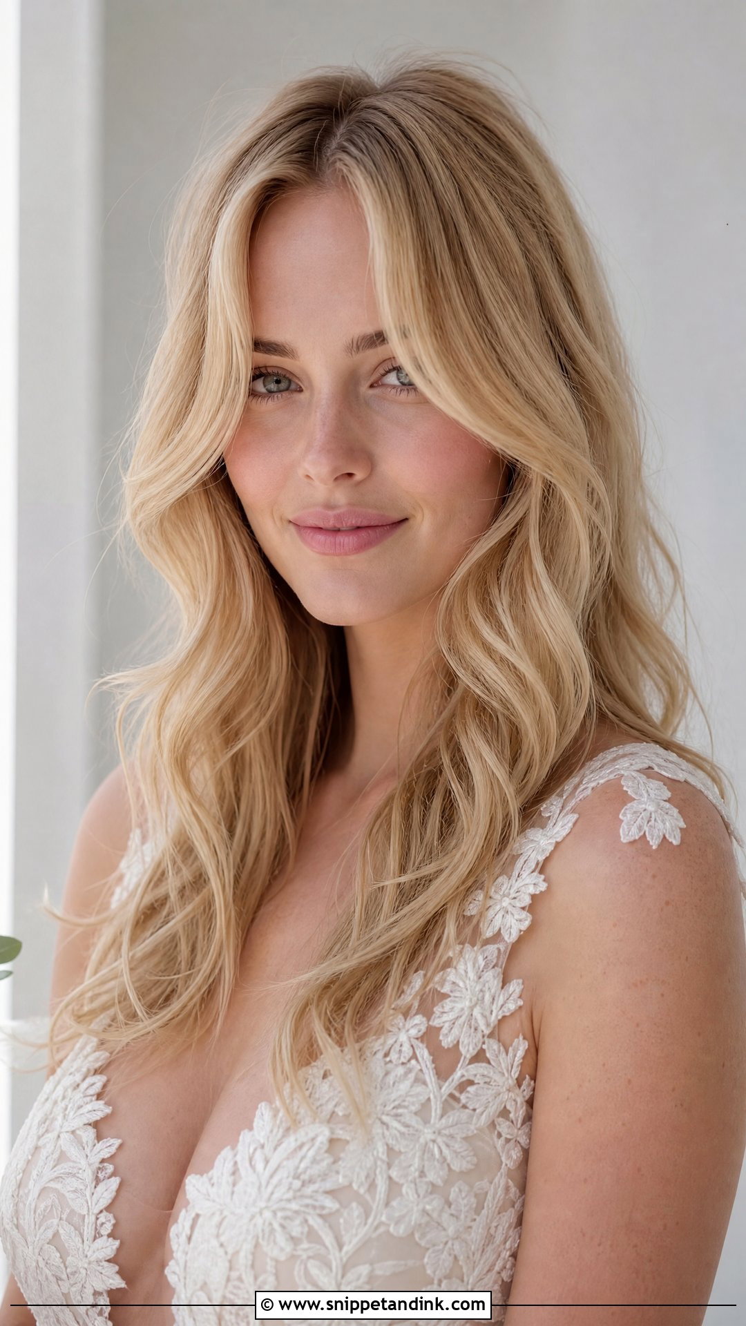 Romantic Waves with Curtain Bangs - Snippet and Ink - 20 Wedding Hair with Fringe Ideas