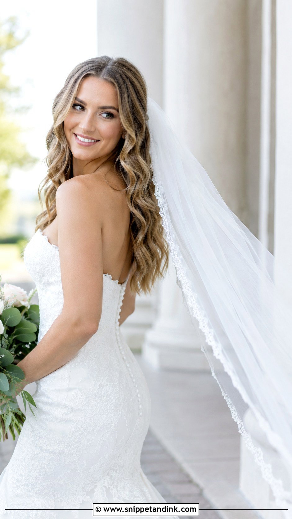 Romantic Waves with a Cathedral Veil - Snippet and Ink - 25 Wavy Bridal Hair Ideas