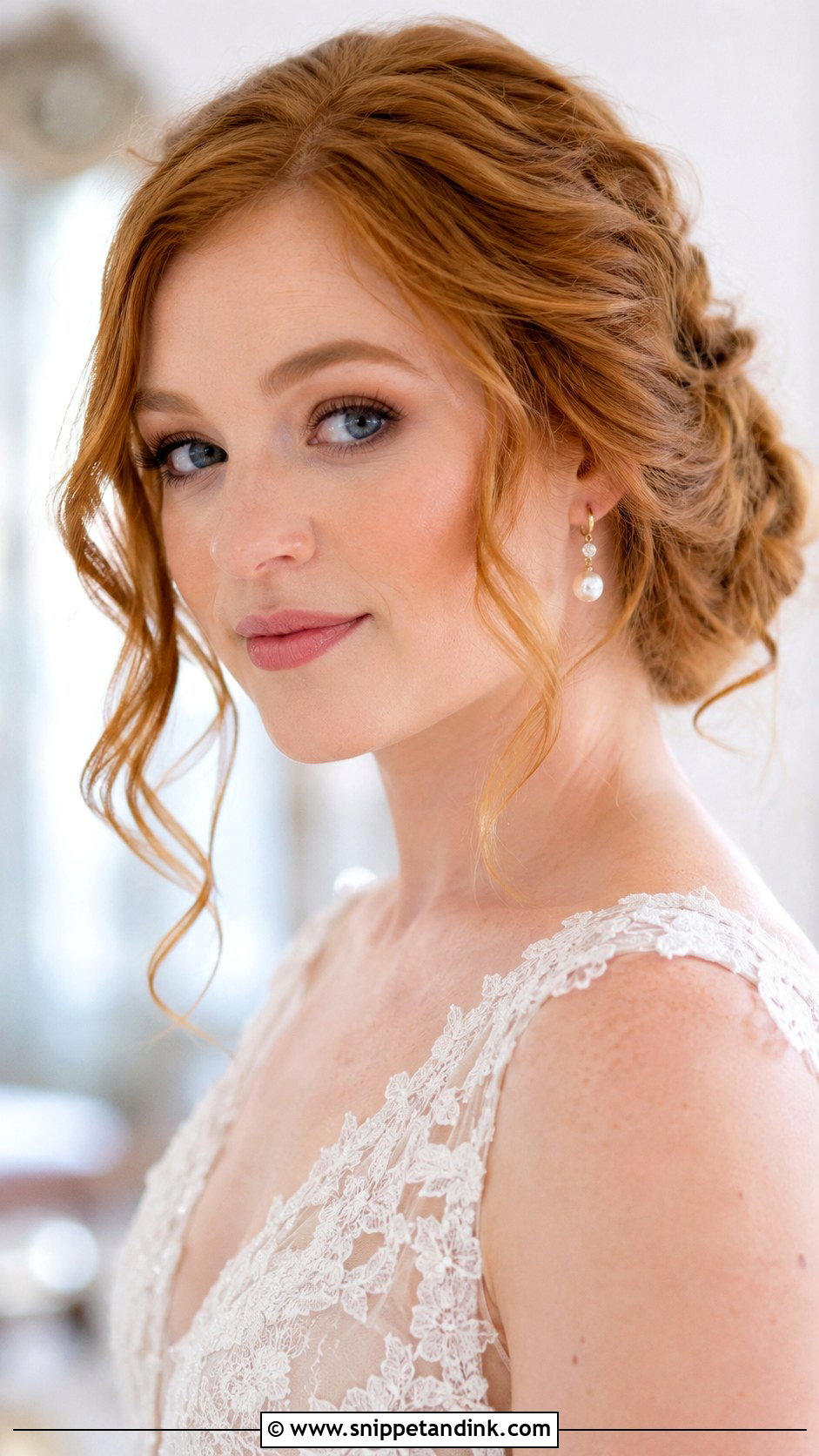 Romantic Wedding Bun With Loose Curls In Front - Snippet and Ink - 15 Wedding Bun Front View Ideas