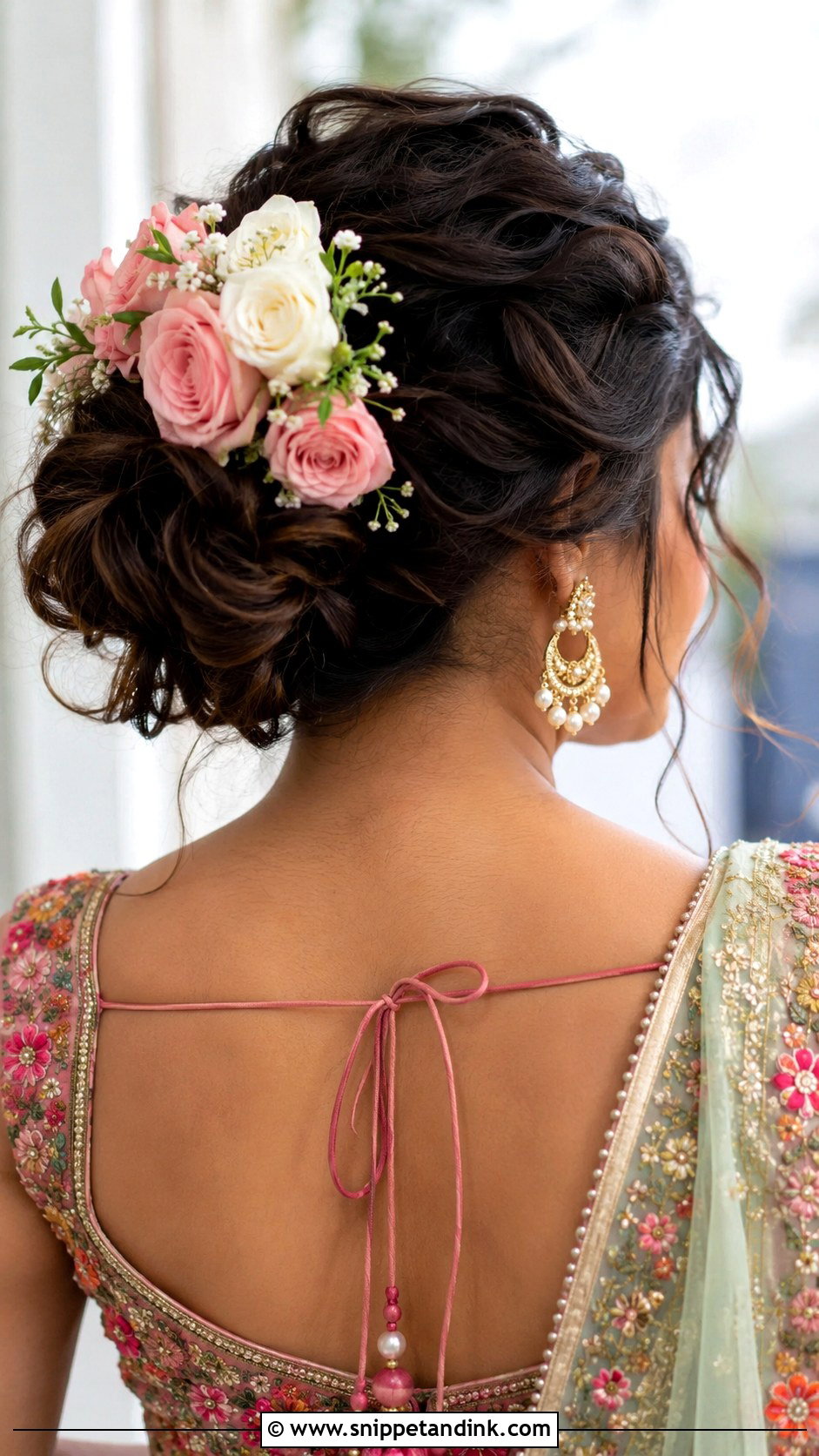 Rose Adorned Bun - Snippet and Ink - 20 Indian Bridal Hairstyle Ideas