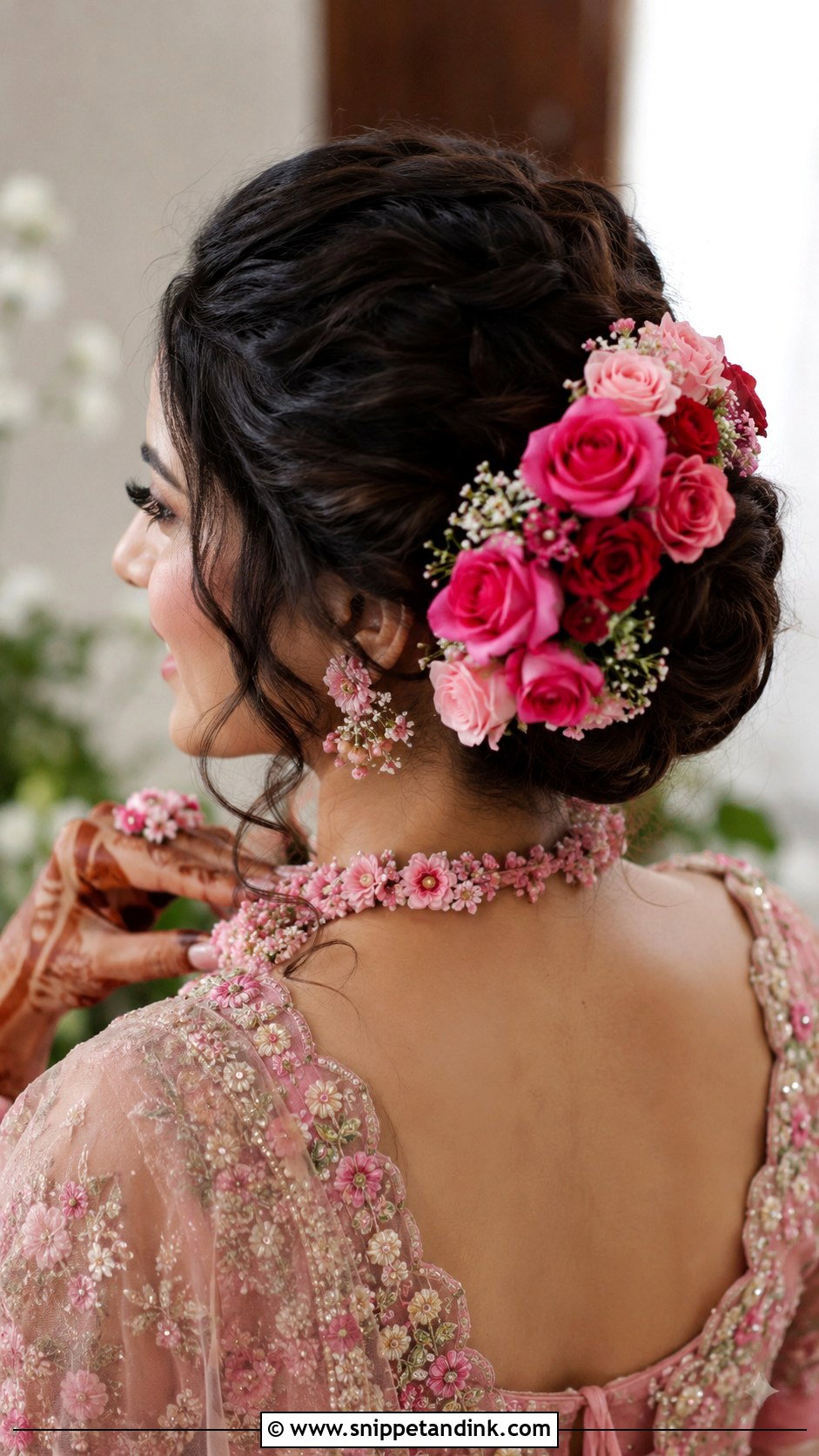 Rose Adorned Updo - Snippet and Ink - 25 Indian Marriage Hairstyle Ideas