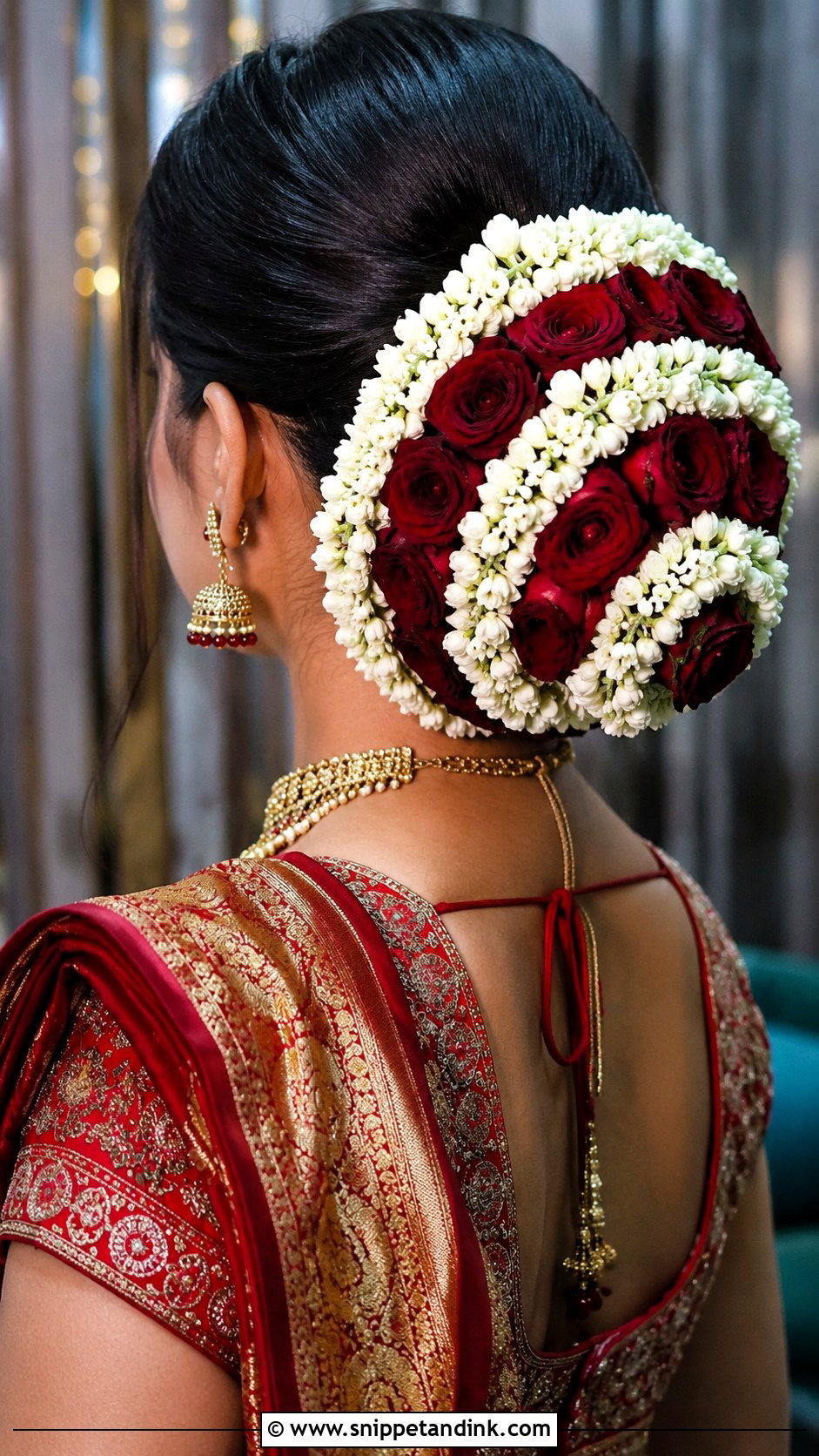 Rose And Gajra Combination Bun - Snippet and Ink - 20 Indian Bridal Bun Ideas