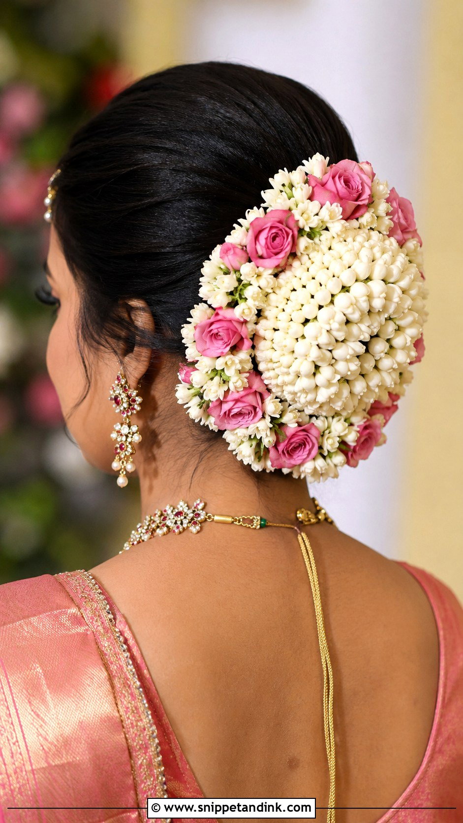 Rose And Jasmine Combination Bun - Snippet and Ink - 20 South Indian Bride Hairstyle with Jasmine Flowers