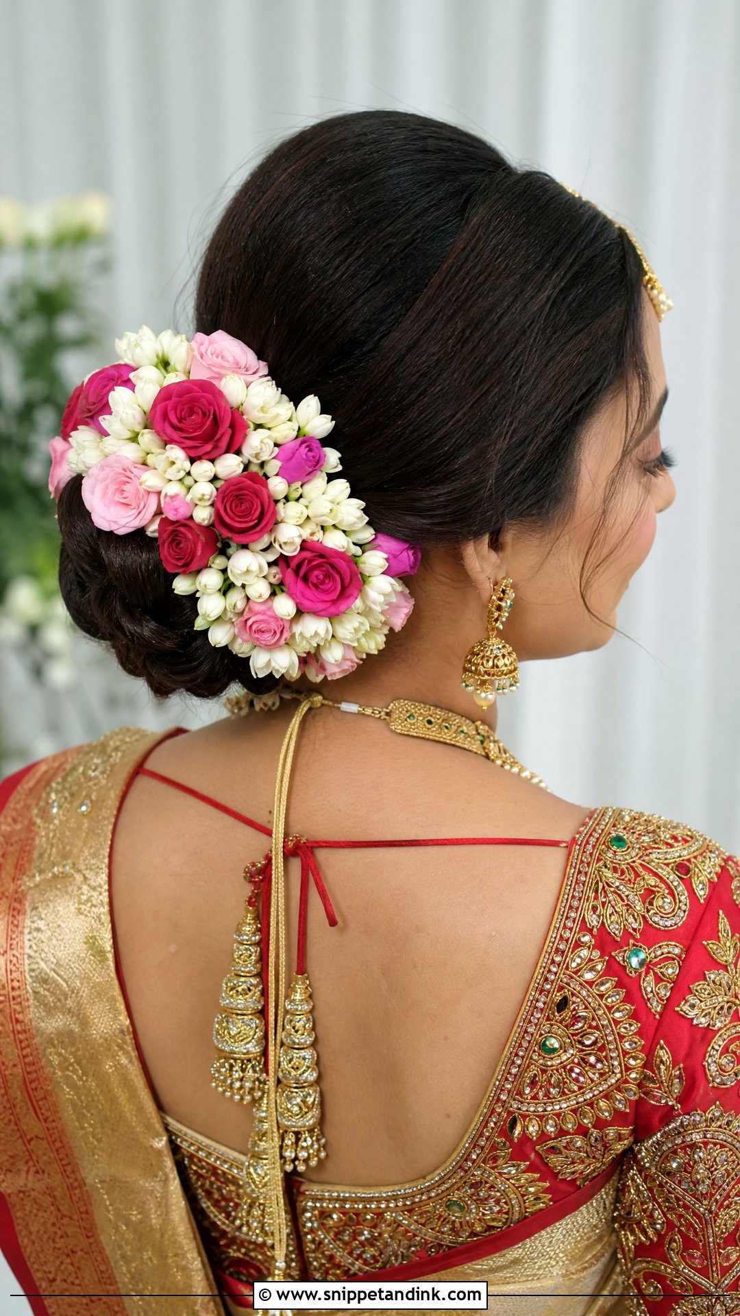 Rose And Jasmine Mixed Gajra Bun - Snippet and Ink - 20 Hair Gajra Ideas