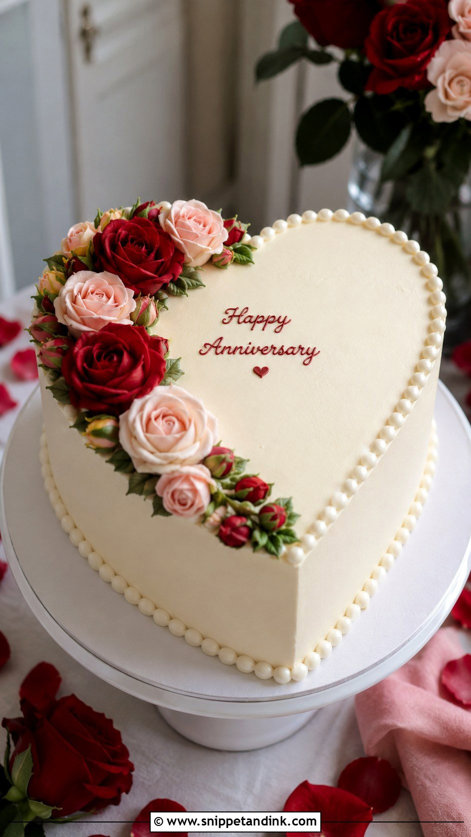 Rose Anniversary Heart Cake - Snippet and Ink - 20 Anniversary Heart Cake Ideas