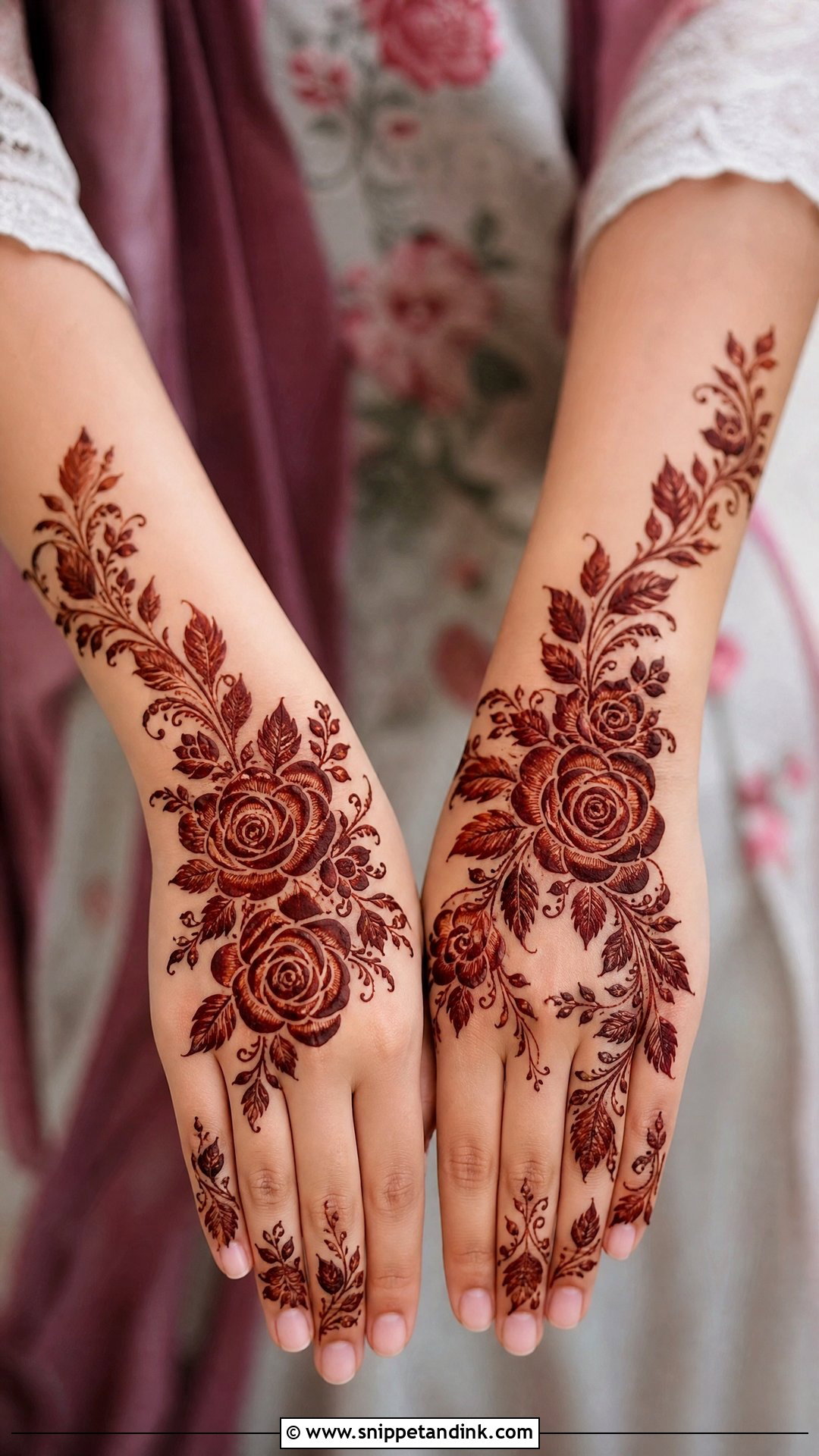 Rose Arabic Back Hand Mehndi Design - Snippet and Ink - 30 Latest Arabic Back Hand Mehndi Designs