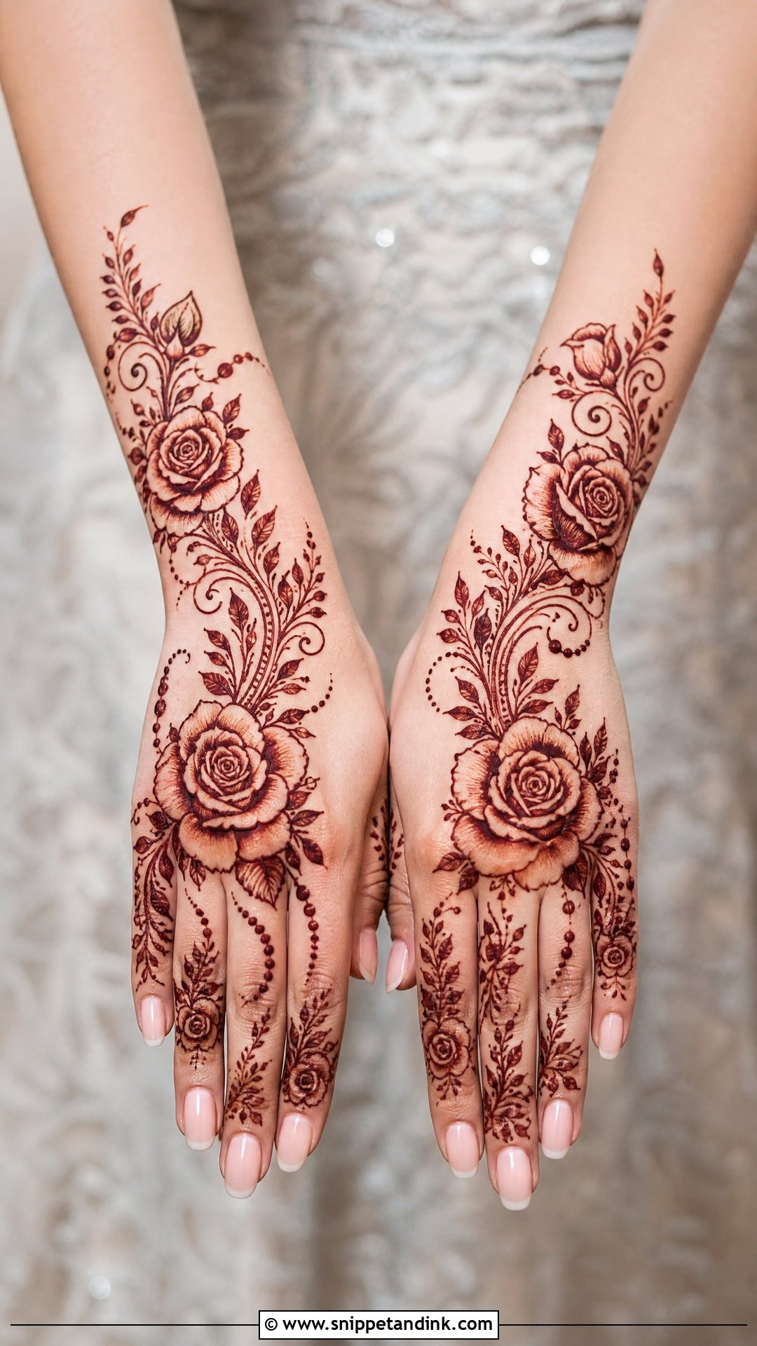Rose Back Hand Engagement Mehndi Design - Snippet and Ink - 20 Back Hand Engagement Mehndi Designs