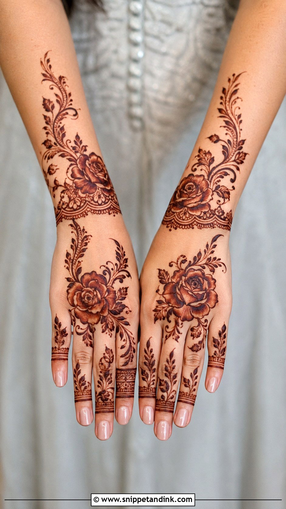 Rose Back Hand Engagement Mehndi Design - Snippet and Ink - 30 Back Engagement Mehndi Designs