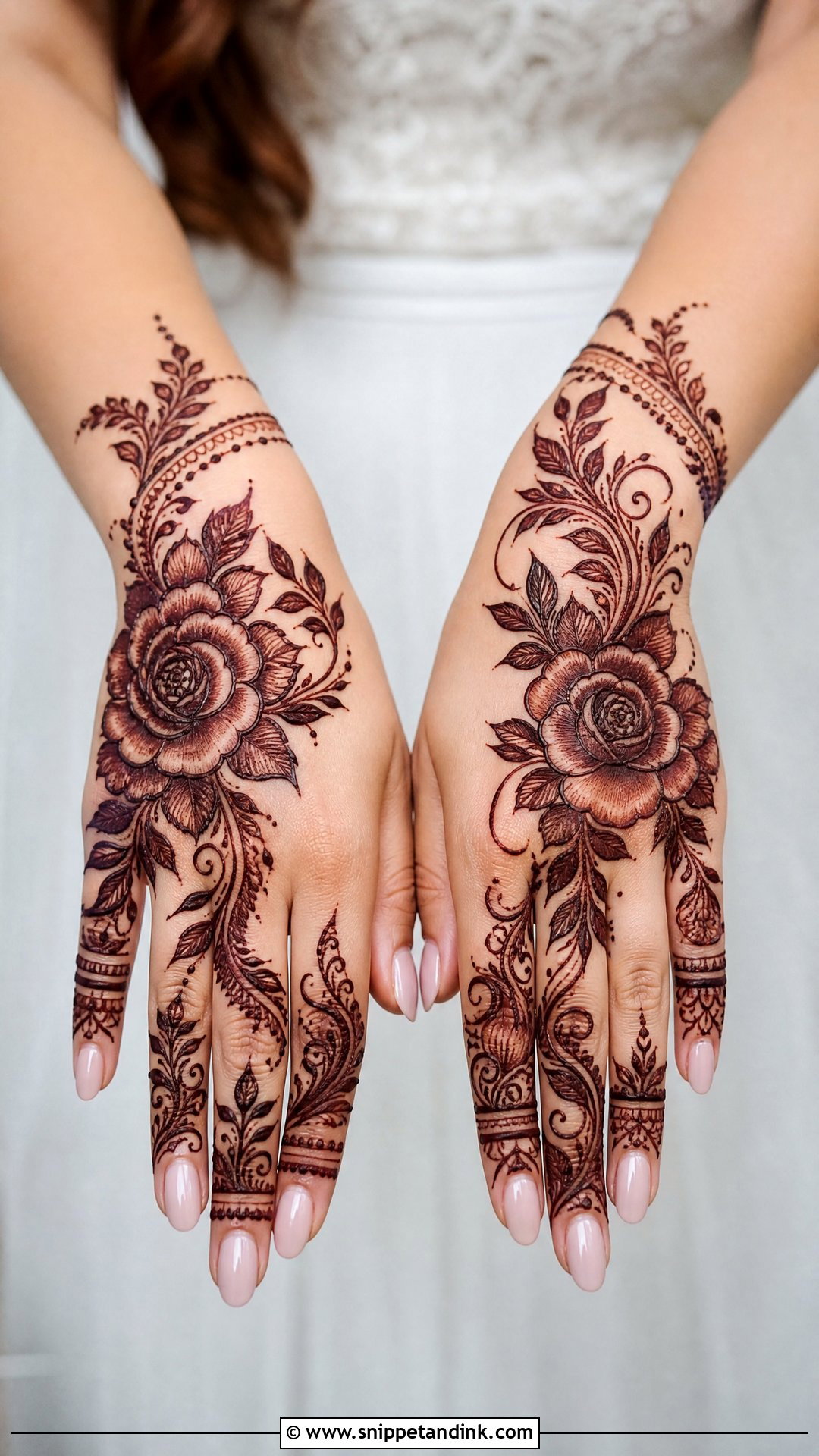 Rose Back Hand Engagement Mehndi Design - Snippet and Ink - 20 Back Bridal Engagement Mehndi Designs