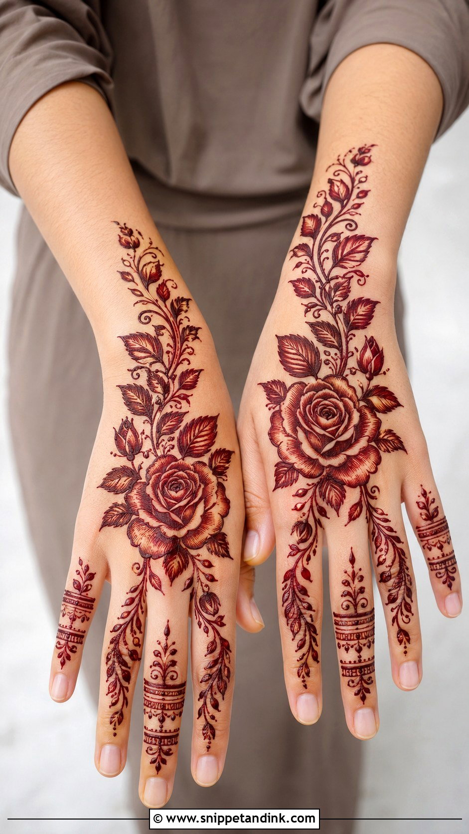 Rose Back Hand Mehndi Design - Snippet and Ink - 35 Back Hand Mehndi Designs