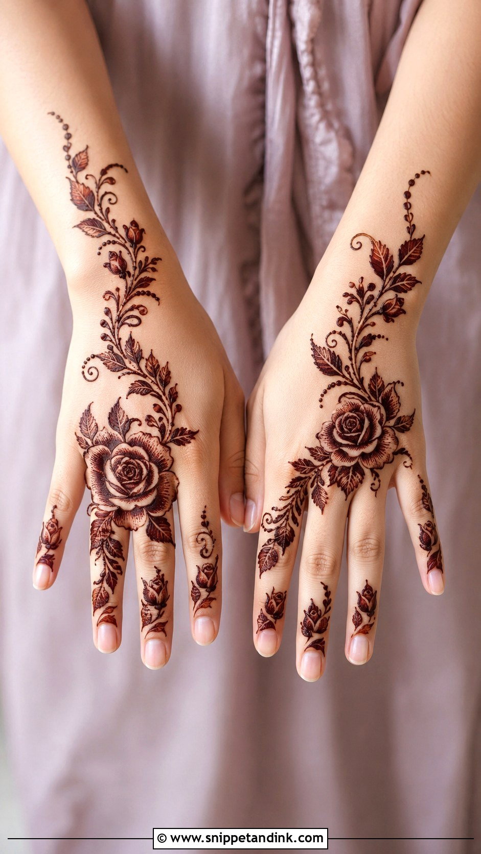 Rose Back Hand Mehndi Design - Snippet and Ink - 30 Aesthetic Back Hand Mehndi Designs