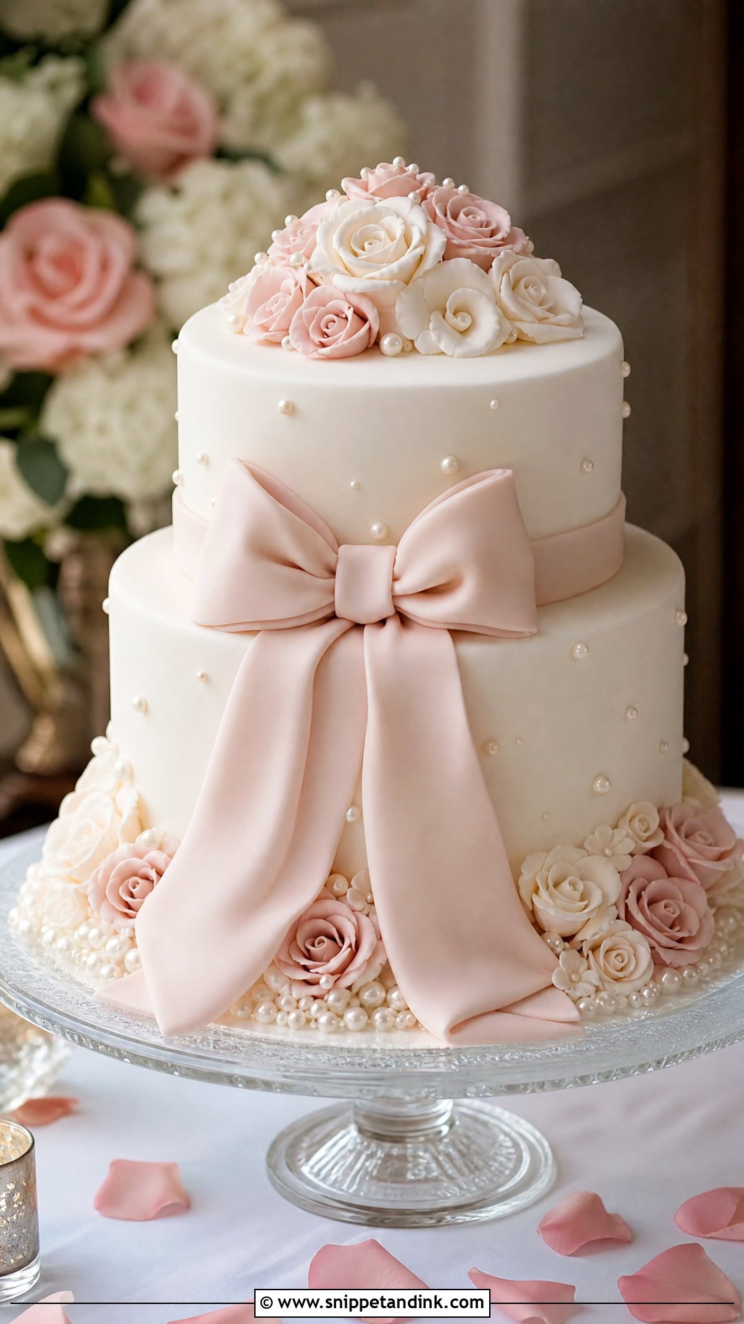 Rose Bow Wedding Cake - Snippet and Ink - 35 Bow Cake Ideas for Wedding