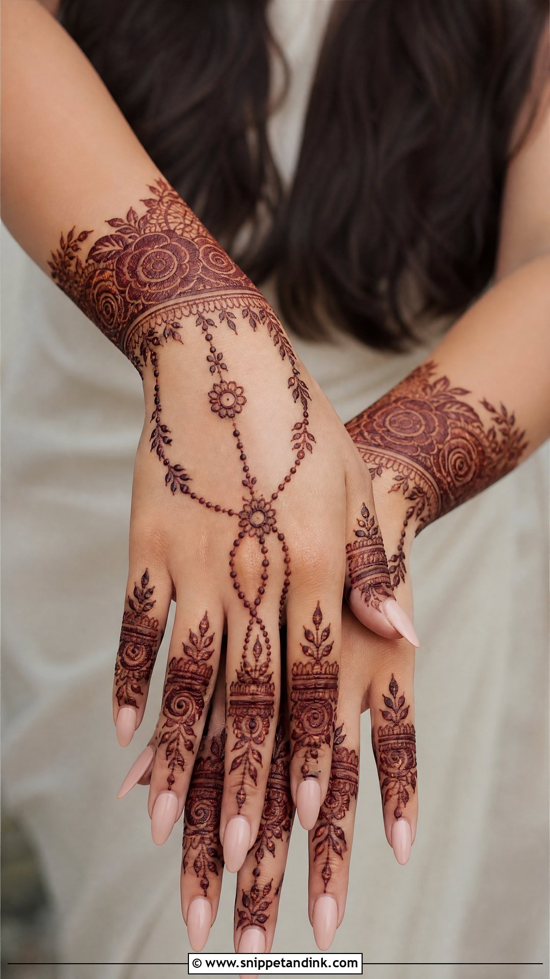 Rose Bracelet Bridal Mehndi Full Hand - Snippet and Ink - 20 Rose Full Hand Bridal Mehndi Designs