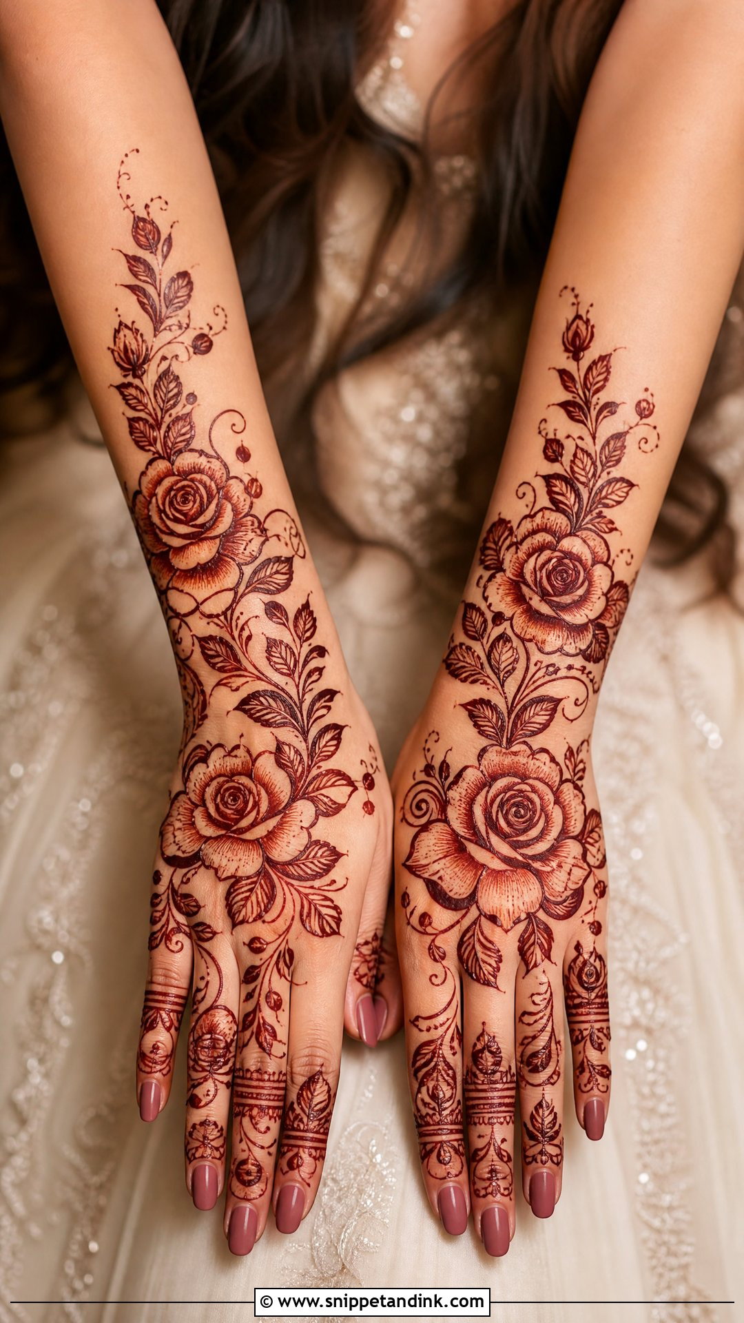 Rose Bridal Back Full Hand Mehndi Design - Snippet and Ink - 20 Bridal Back Full Hand Mehndi Designs