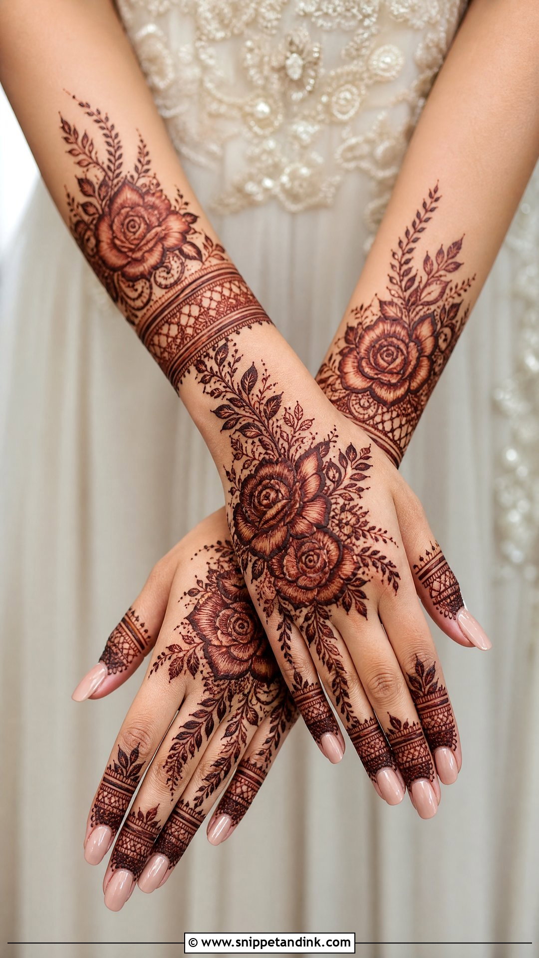 Rose Bridal Back Hand Mehndi Design - Snippet and Ink - 20 Latest Bridal Back Hand Mehndi Designs