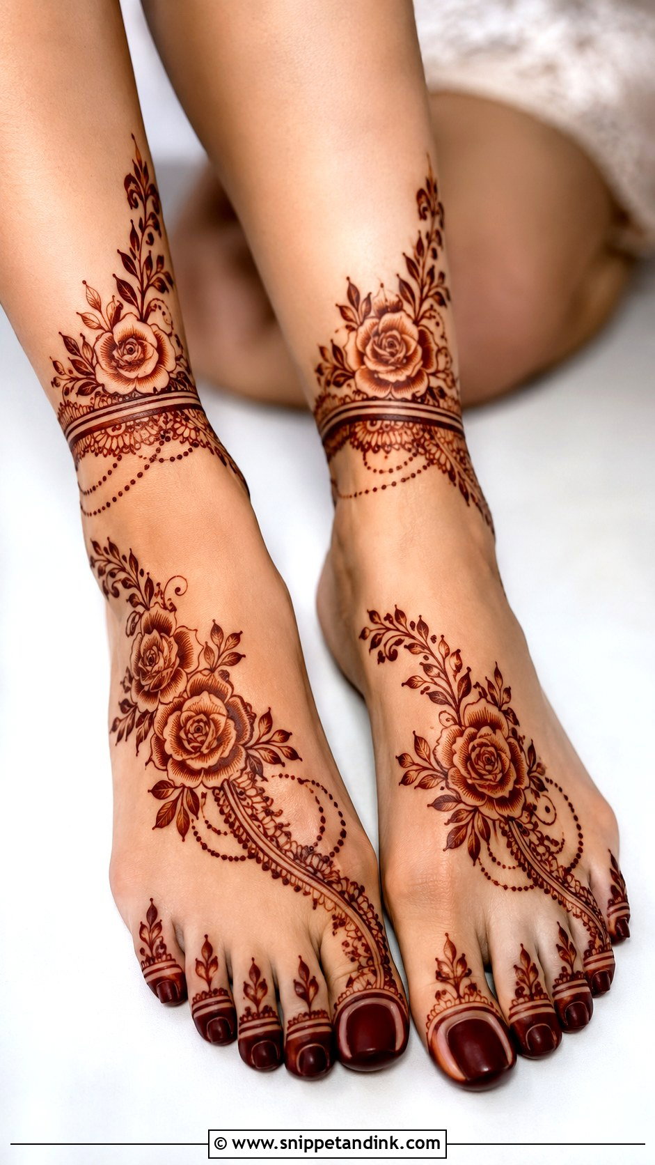 Rose Bridal Foot Mehndi Design - Snippet and Ink - 30 Bridal Mehndi Designs for Foot