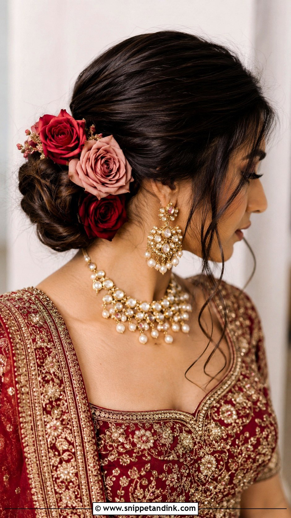 Rose Bun for Indian Bride - Snippet and Ink - 20 Ban Hairstyle Indian Wedding Ideas