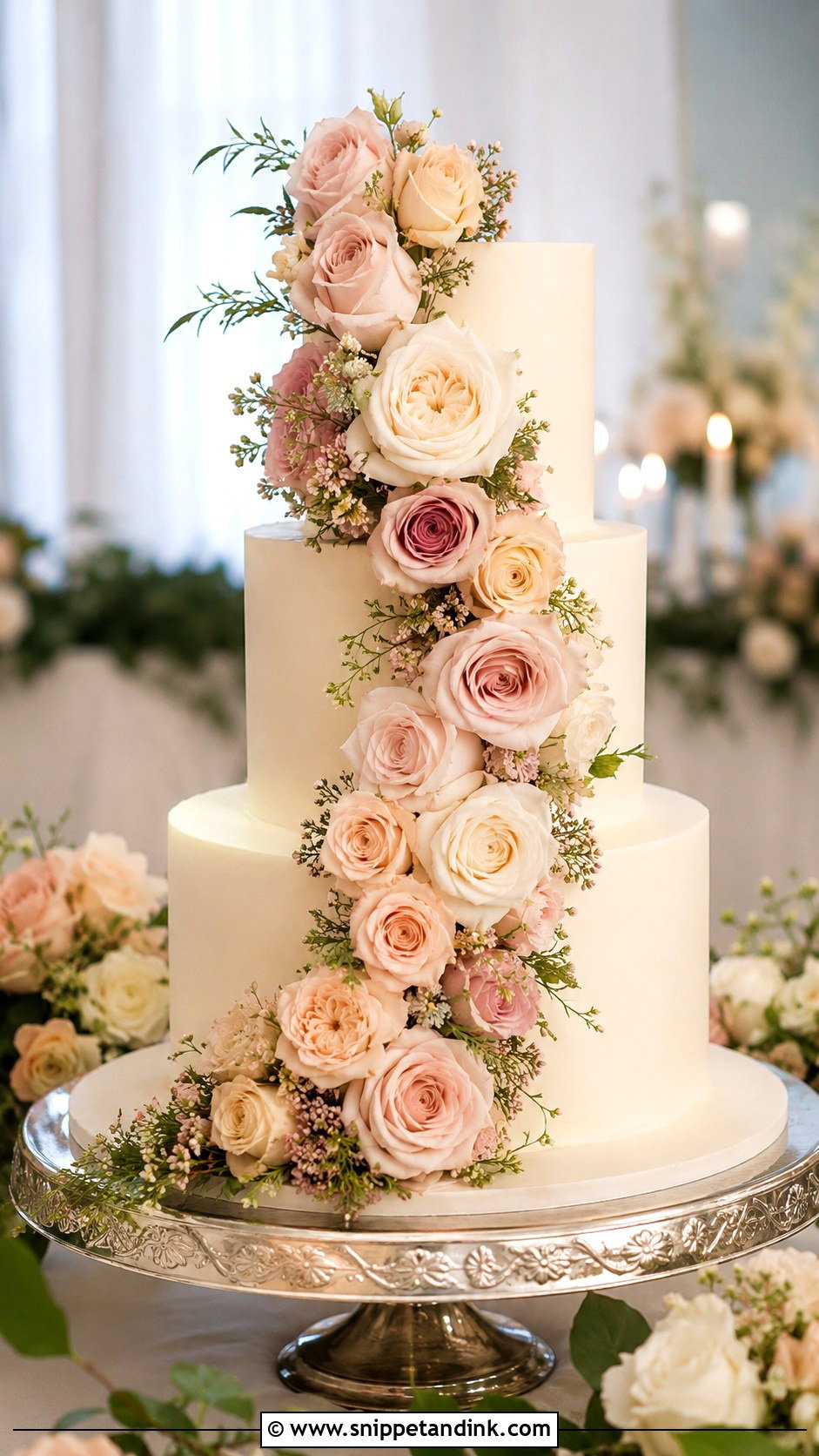 Rose Cascade Wedding Cake - Snippet and Ink - 20 Cakes with Real Flowers for Wedding
