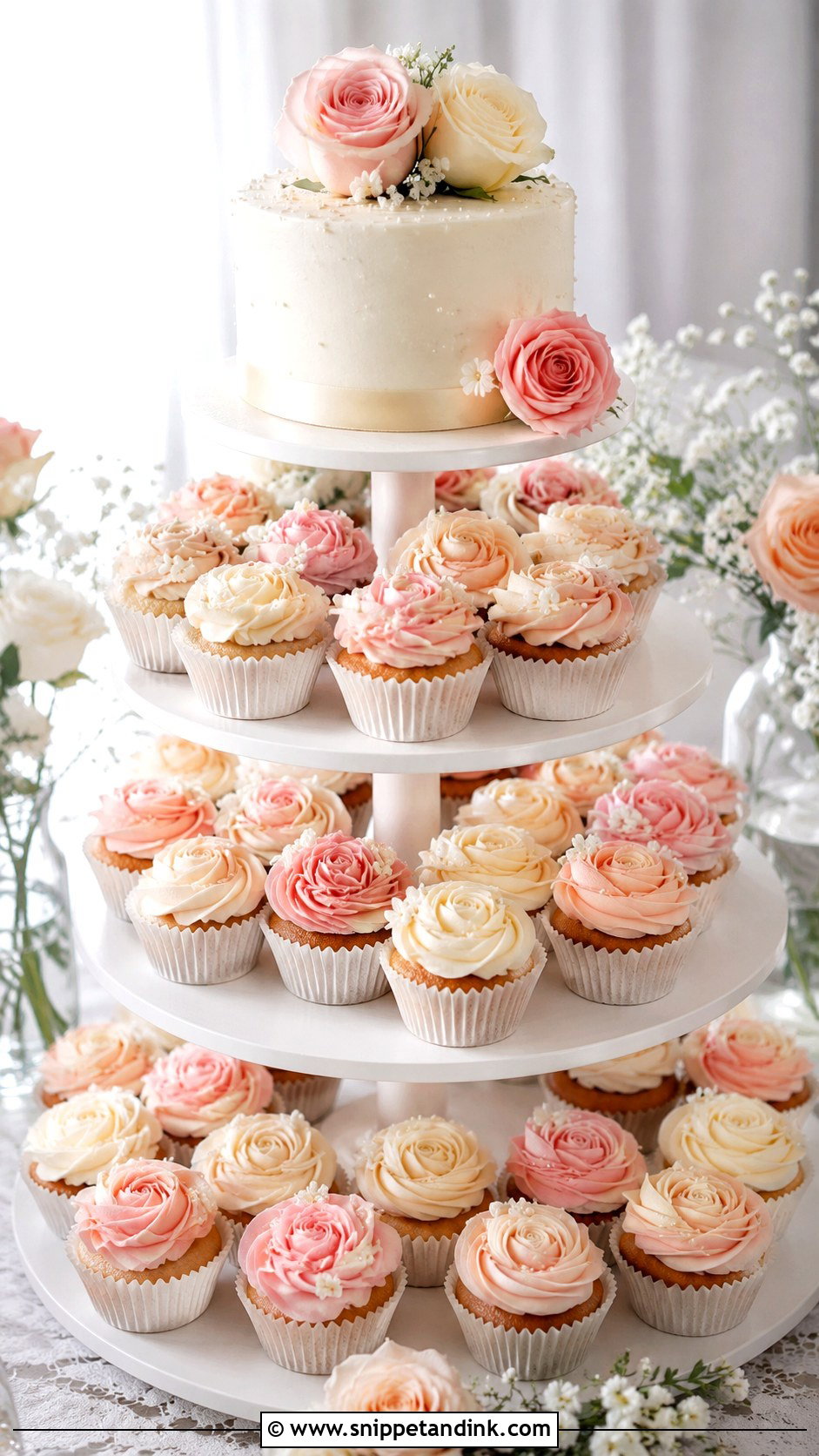 Rose Cupcake Wedding Cake Display - Snippet and Ink - 25 Elegant Cupcake Wedding Cake Ideas