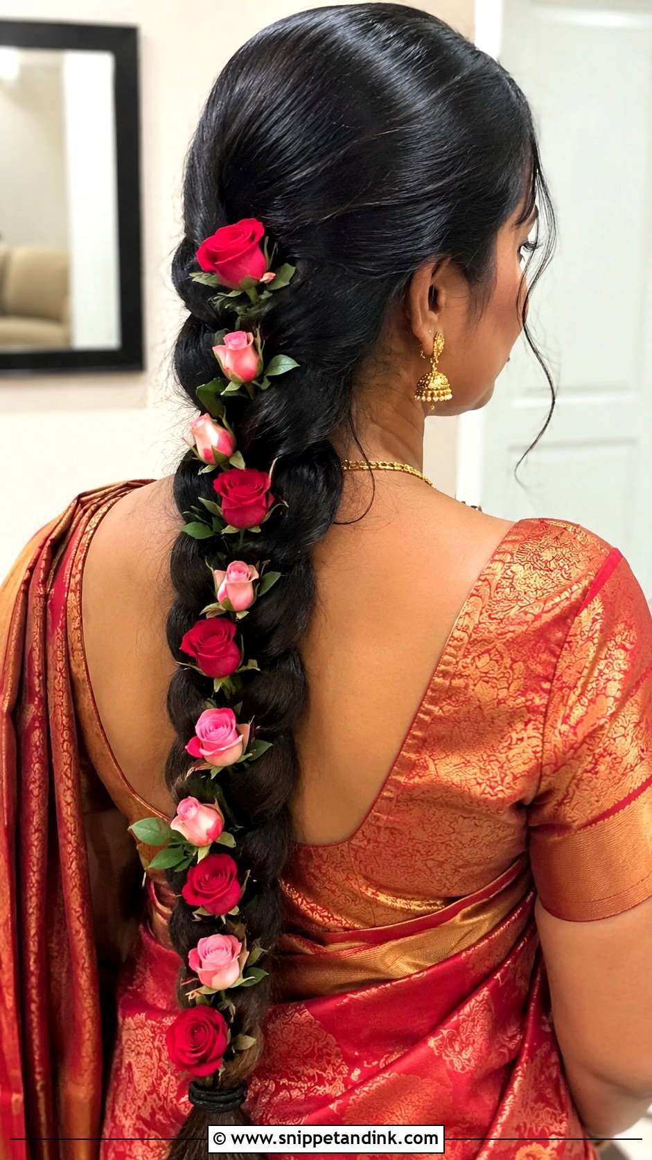 Rose Decorated Long Braid - Snippet and Ink - 20 Indian Braided Wedding Hairstyles